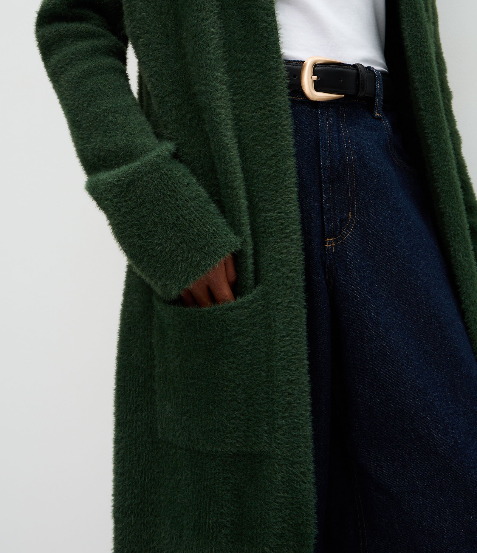 Cardigan Longo em Tricô Com Textura de Pelos Verde 4