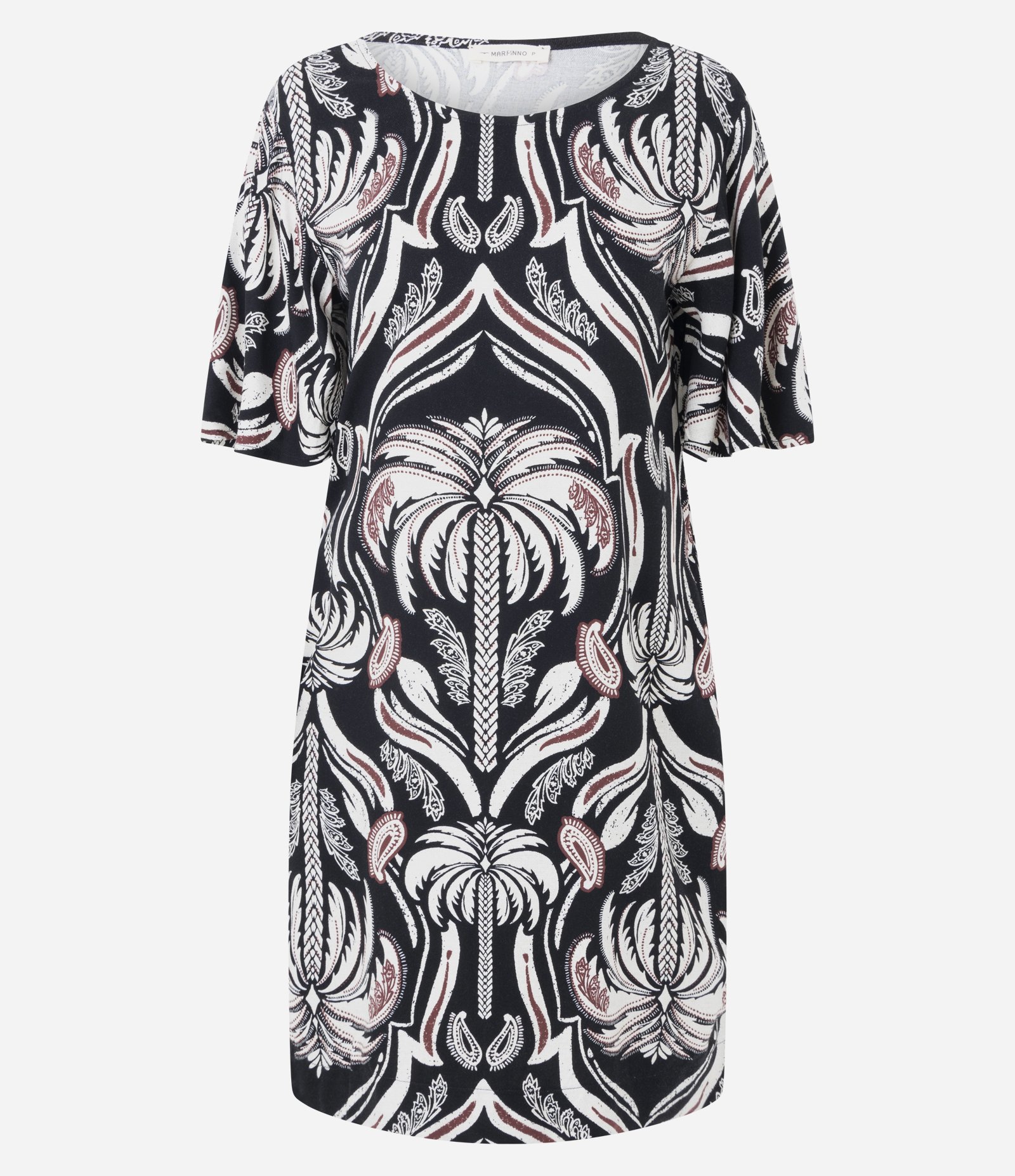 Vestido T-Shirt em Viscose com Estampa de Folhagens Preto 5