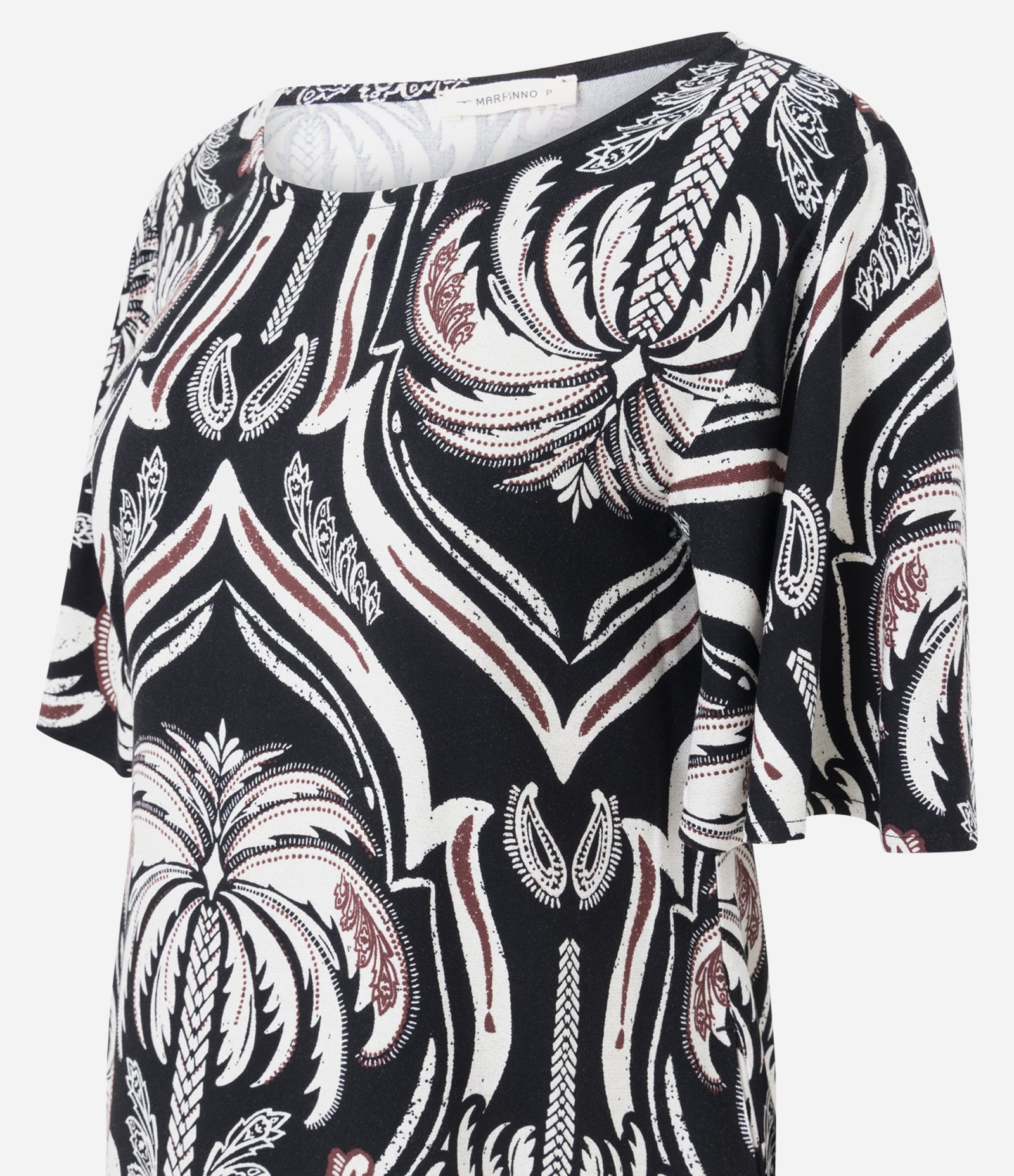 Vestido T-Shirt em Viscose com Estampa de Folhagens Preto 6