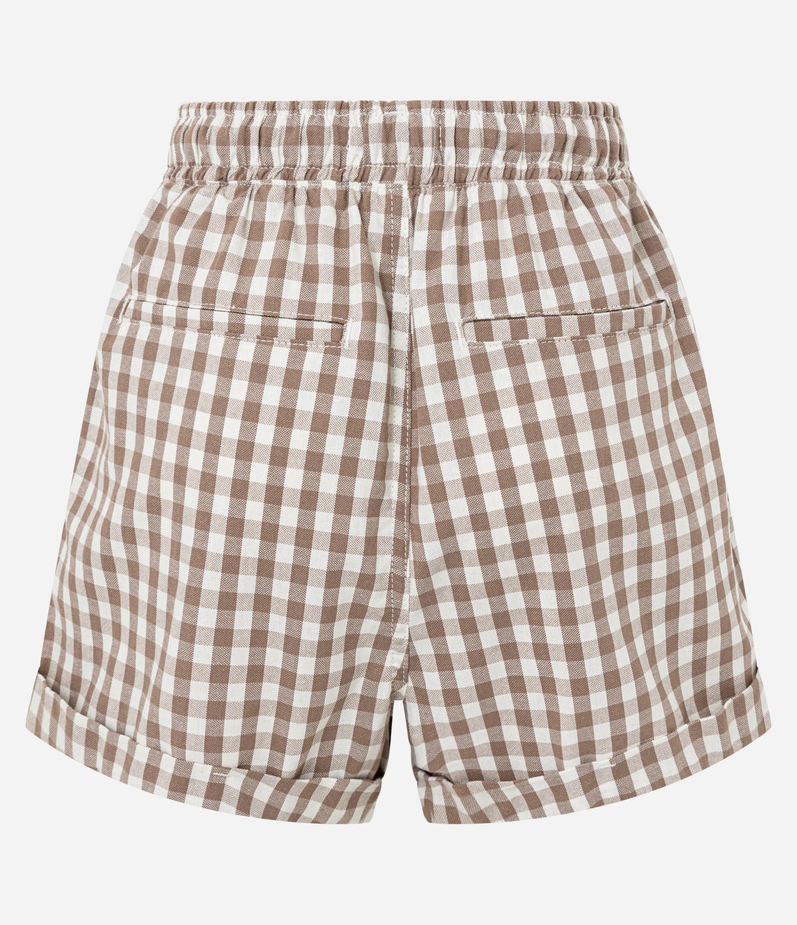 Short em Sarja com Barra Dobrada e Estampa Xadrez Vichy Marrom/Branco 6