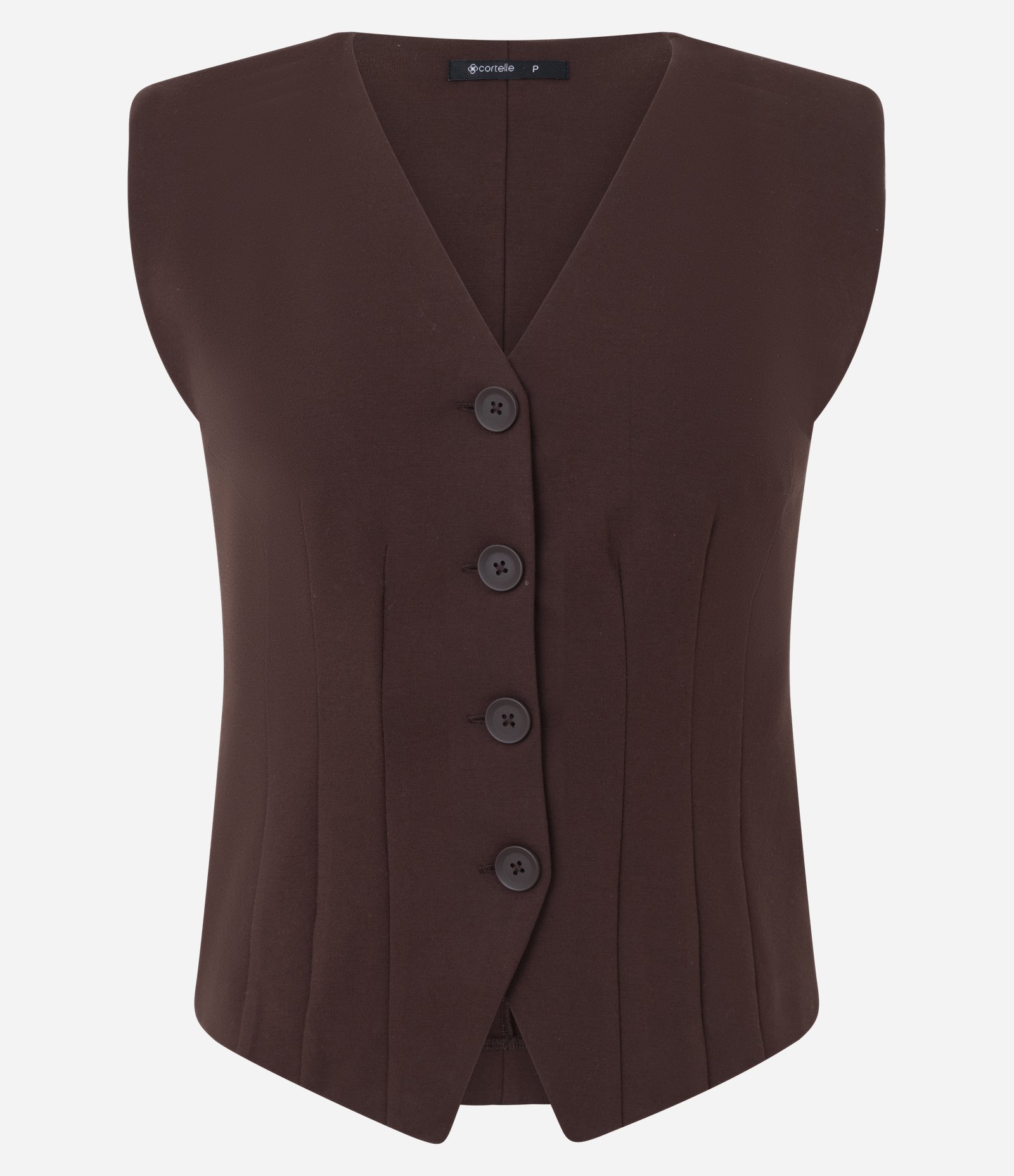 Colete Acinturado em Ponto Roma com Pregas e Abotoamento Marrom 5