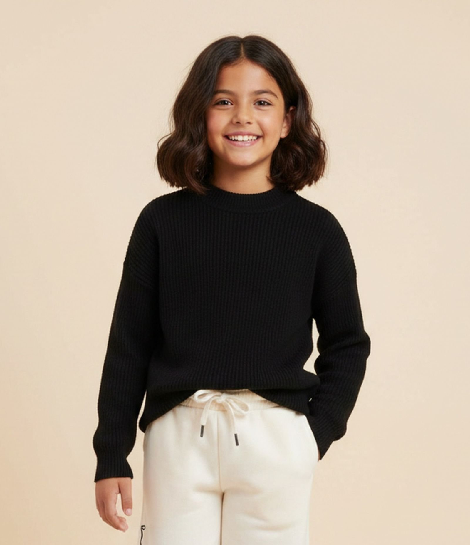 Blusão Tricô Liso com Gola Alta - Tam 5 a 14 Anos Preto 1