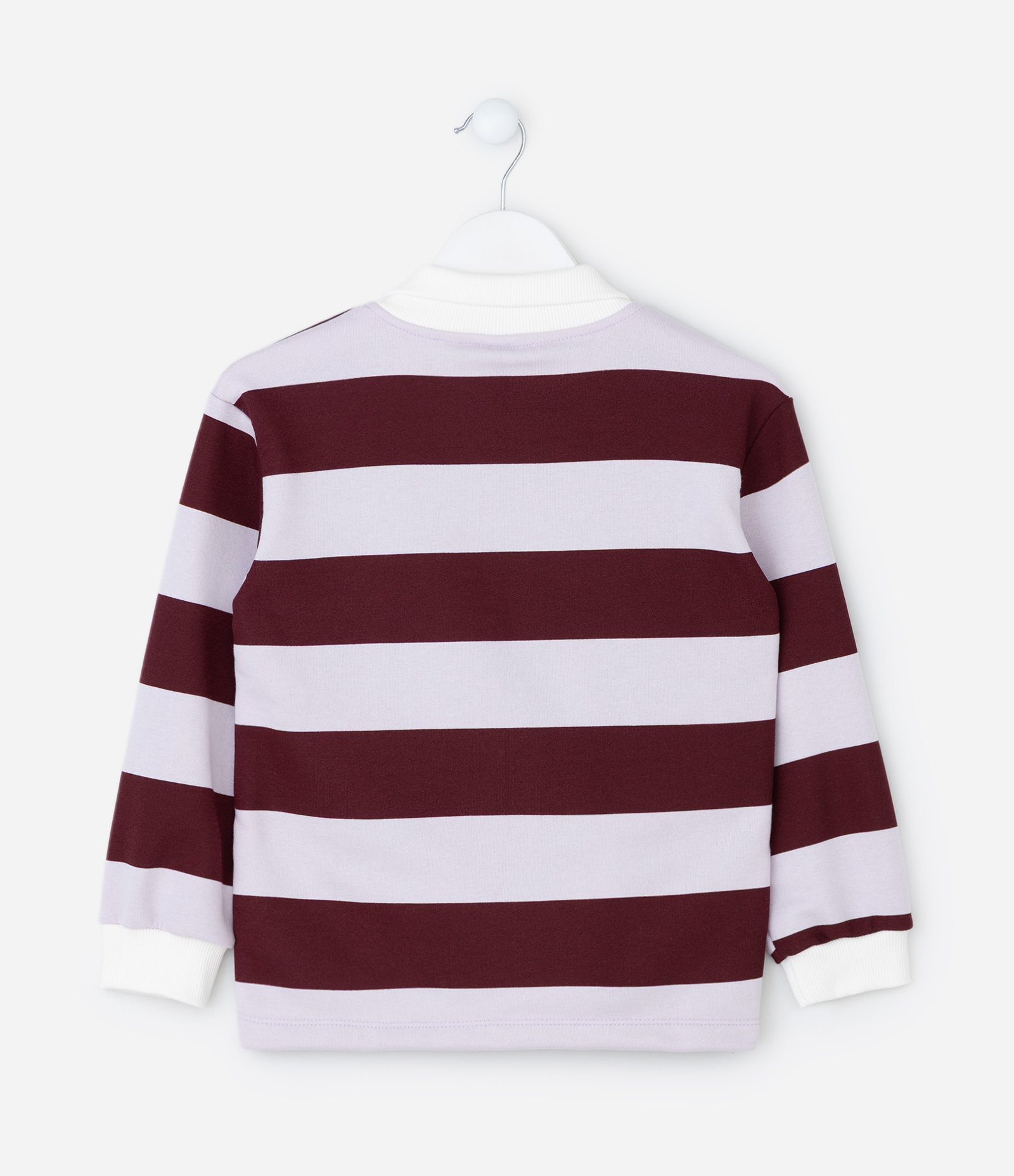 Casaco Infantil Listrado com Estampa Minnie e Gola Polo – Tam 1 a 7/8 Anos Bordô/Lilás 2