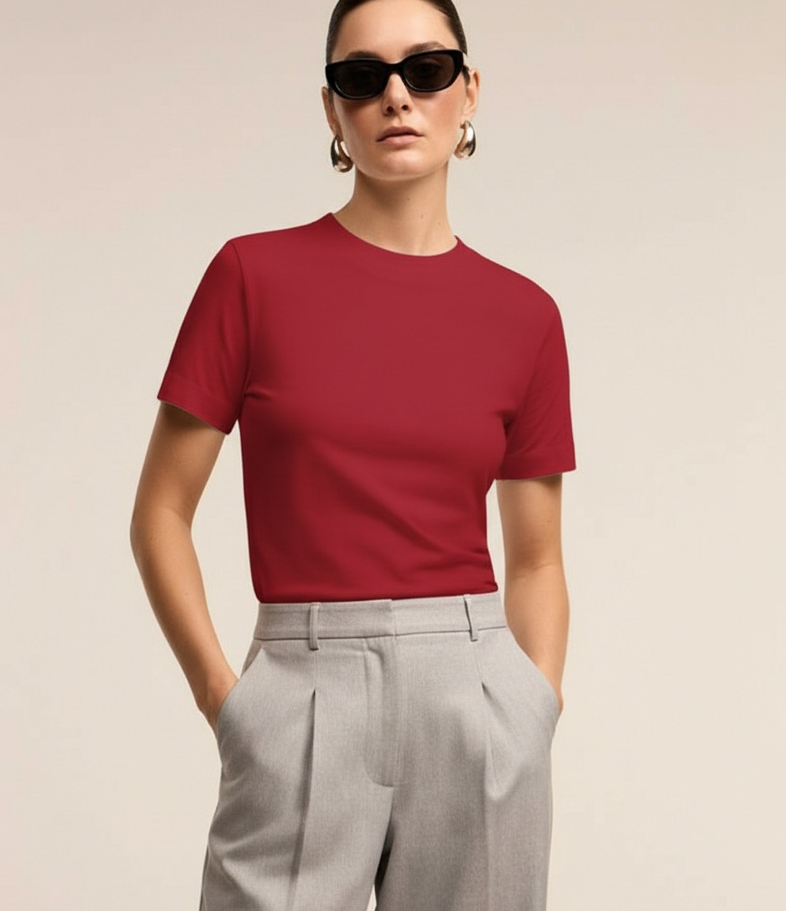 Blusa Básica Justinha em Ribana de Algodão Vermelho 1