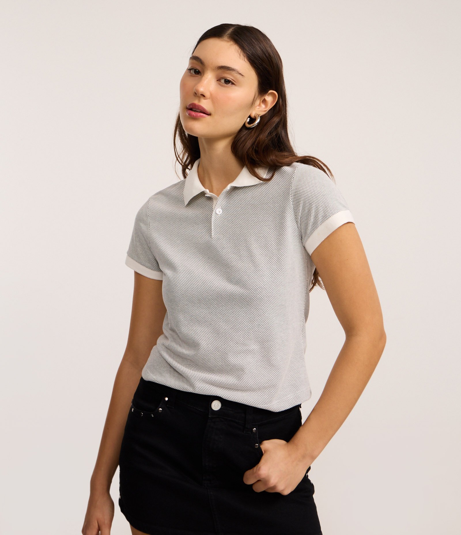 Blusa Polo em Algodão Texturizado em Favinho Branco 1