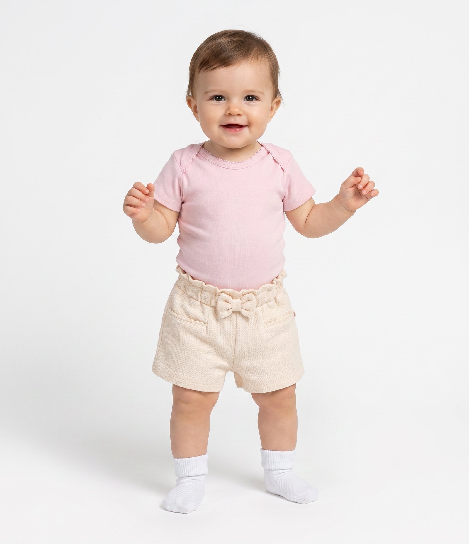 Bermuda Bebê Texturizada com Laço – Tam 0 a 18 Meses Bege Claro 1
