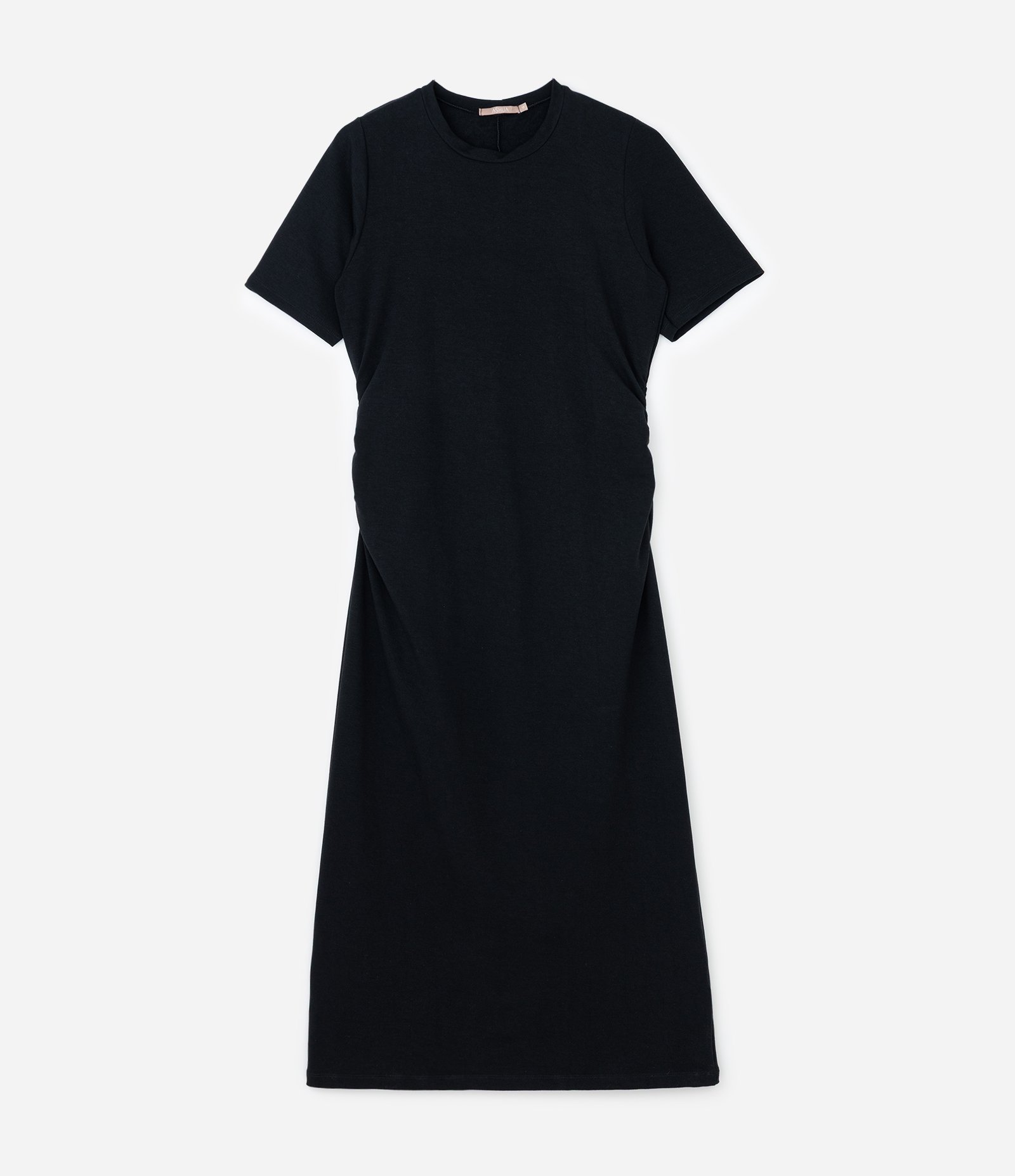 Vestido Midi em Cotton com Franzido Lateral Curve & Plus Size Preto 1