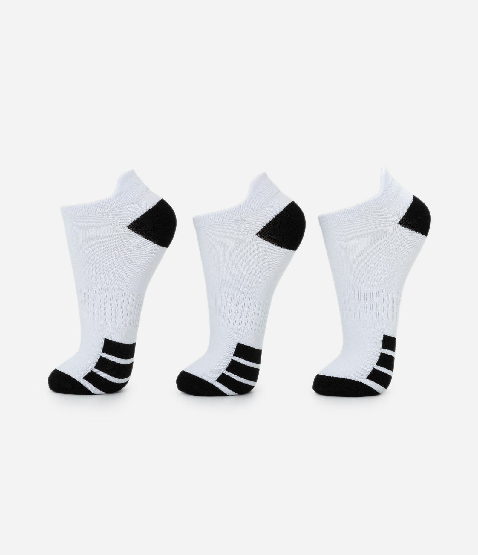 Kit 03 Meias Esportivas Cano Baixo em Poliamida com Listras Branco/Preto 1