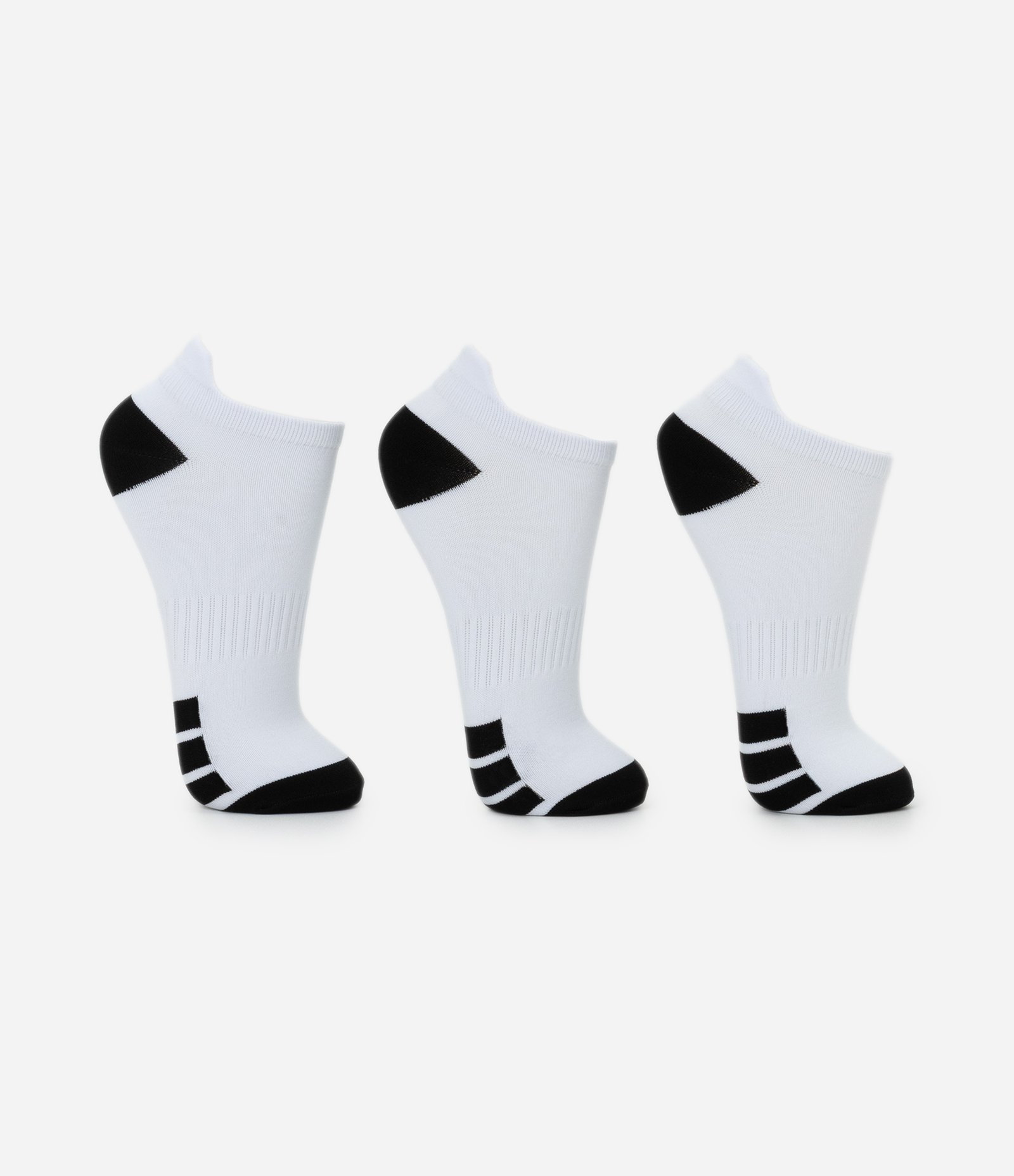 Kit 03 Meias Esportivas Cano Baixo em Poliamida com Listras Branco/Preto 2