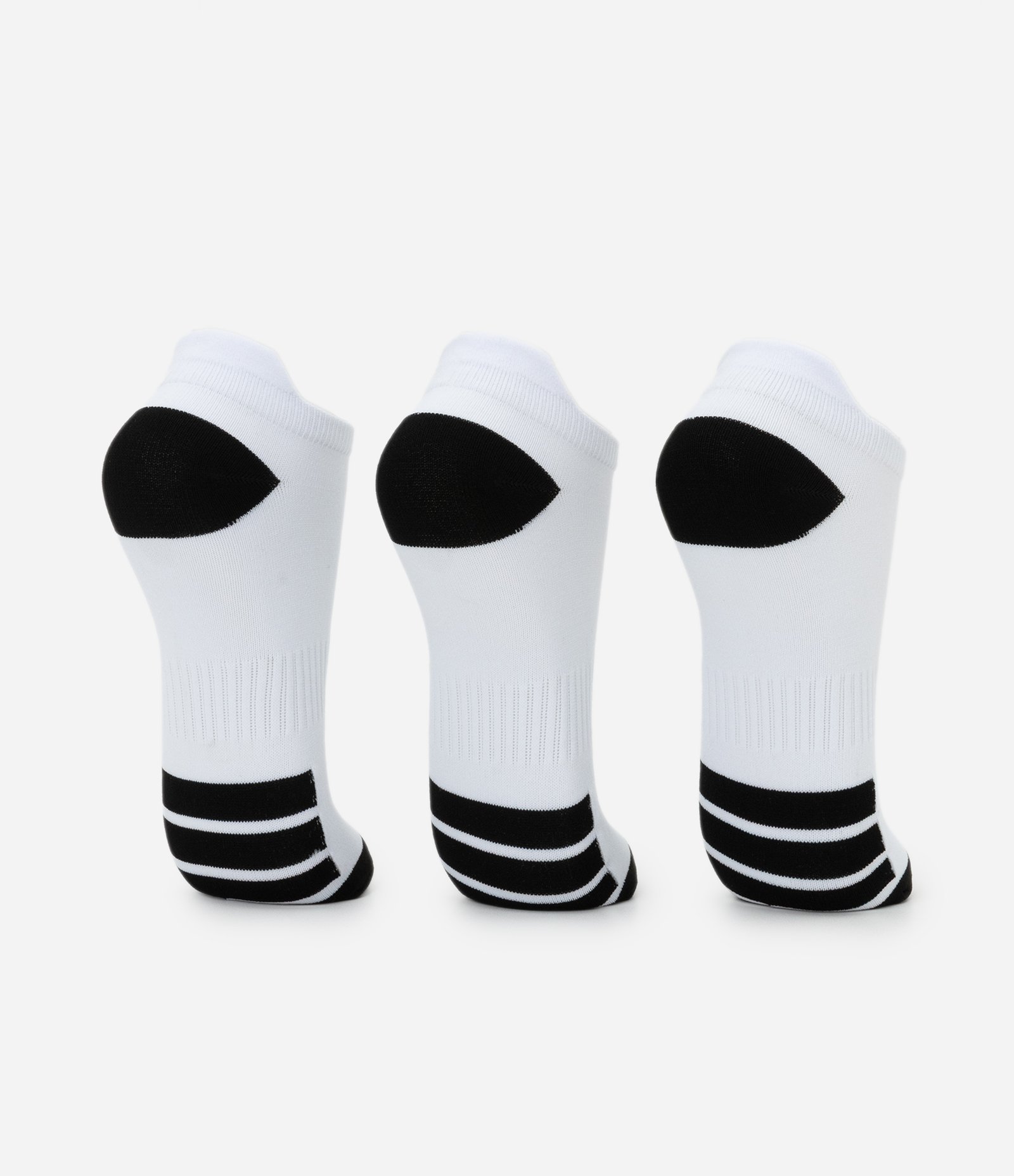 Kit 03 Meias Esportivas Cano Baixo em Poliamida com Listras Branco/Preto 3