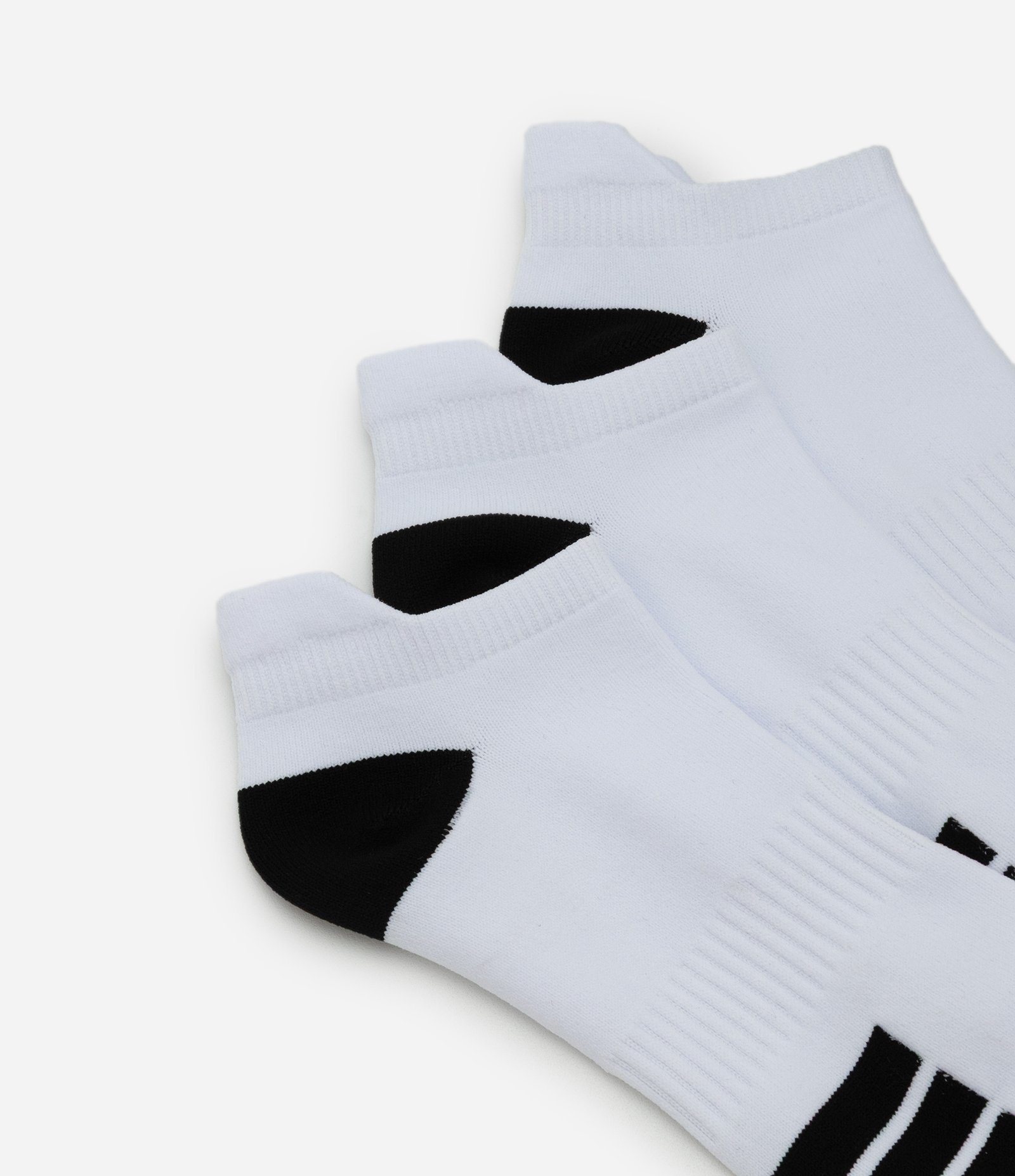 Kit 03 Meias Esportivas Cano Baixo em Poliamida com Listras Branco/Preto 4