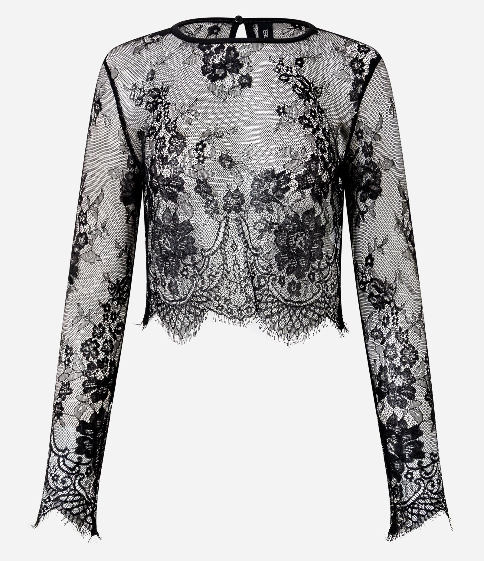 Blusa Gola Alta com Desenhos de Flores em Renda Preto 5