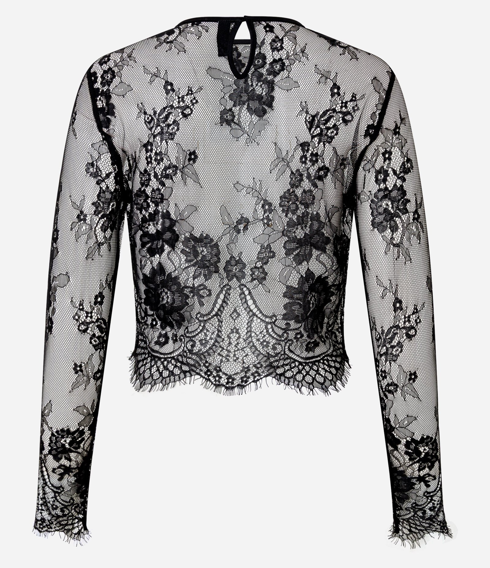 Blusa Gola Alta com Desenhos de Flores em Renda Preto 7