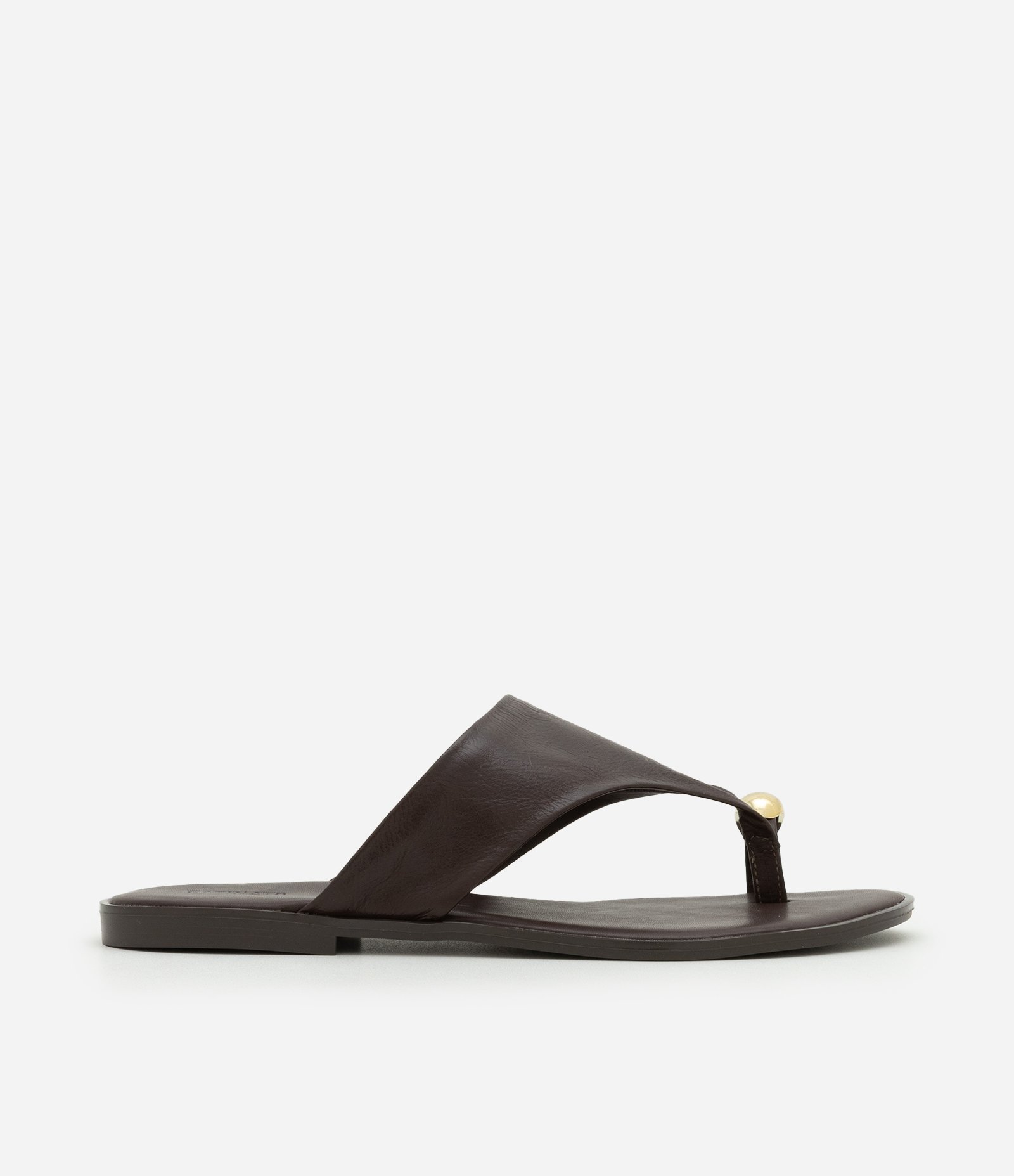 Sandália Rasteira em Couro com Dedeira e Detalhe Bold Marrom 1