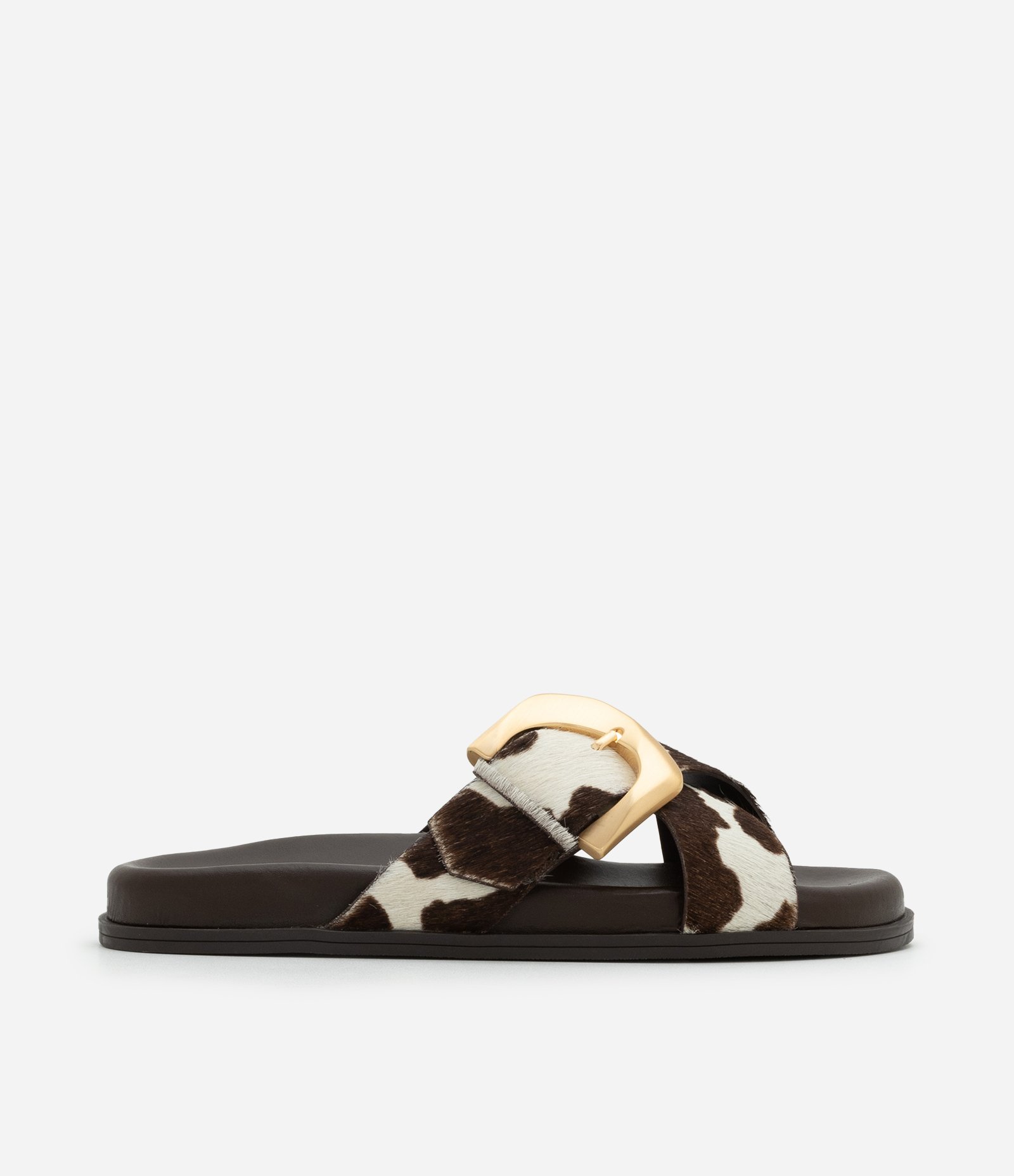 Rasteira em Couro com Tiras Cruzadas e Fivela Marrom 1