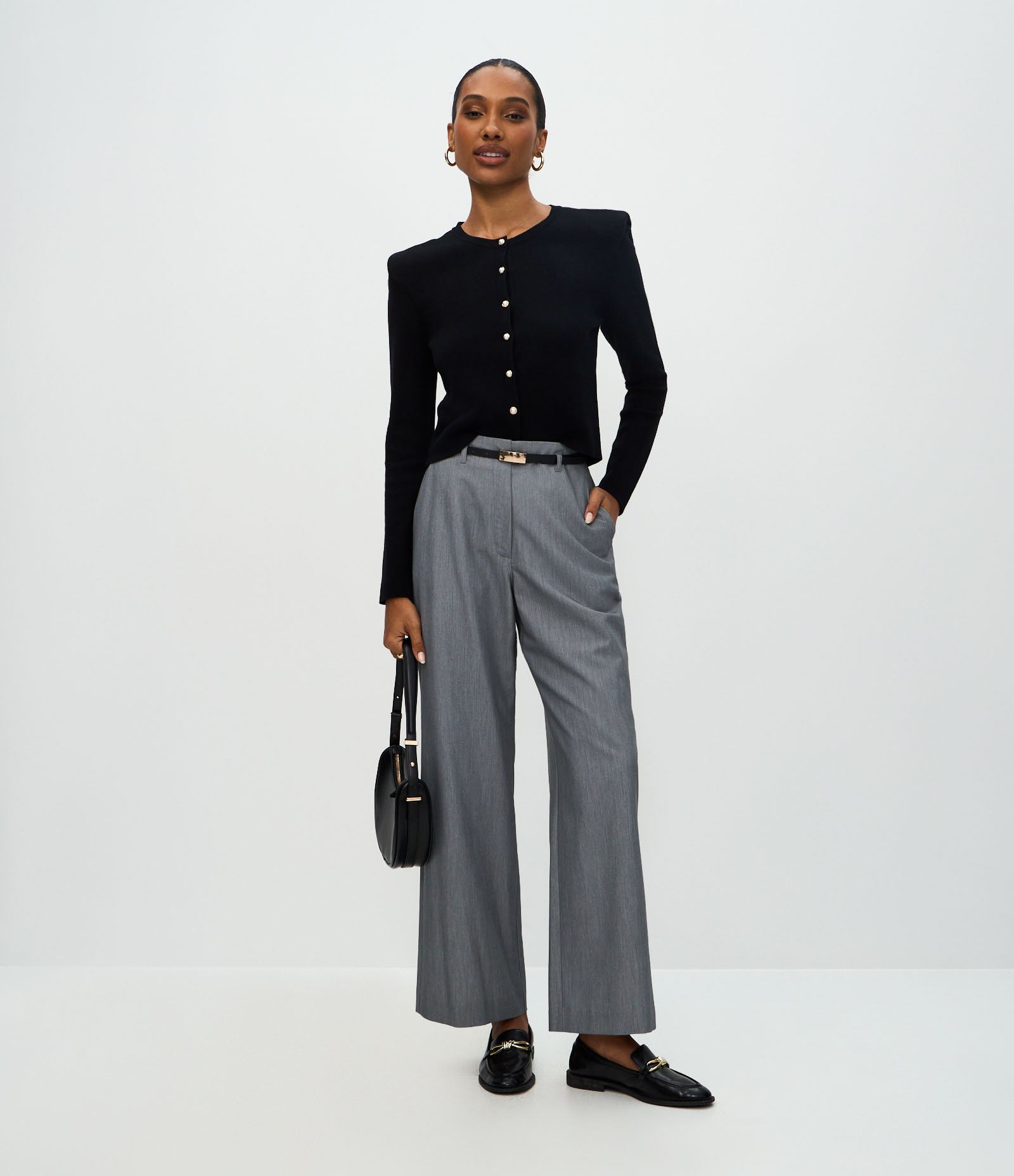 Cardigan Regular em Tricô com Ombreiras Preto 2