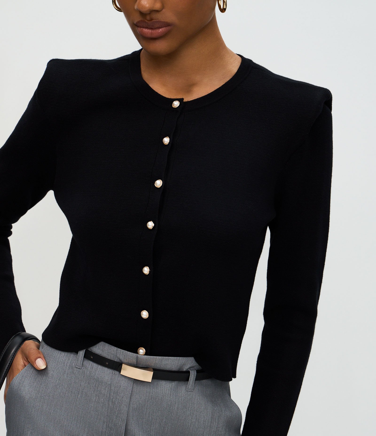 Cardigan Regular em Tricô com Ombreiras Preto 4