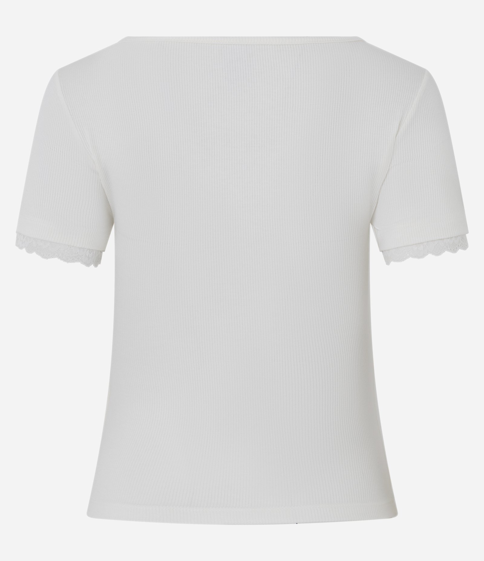 Blusa em Ribana com Decote V e Detalhe em Renda Branco 3