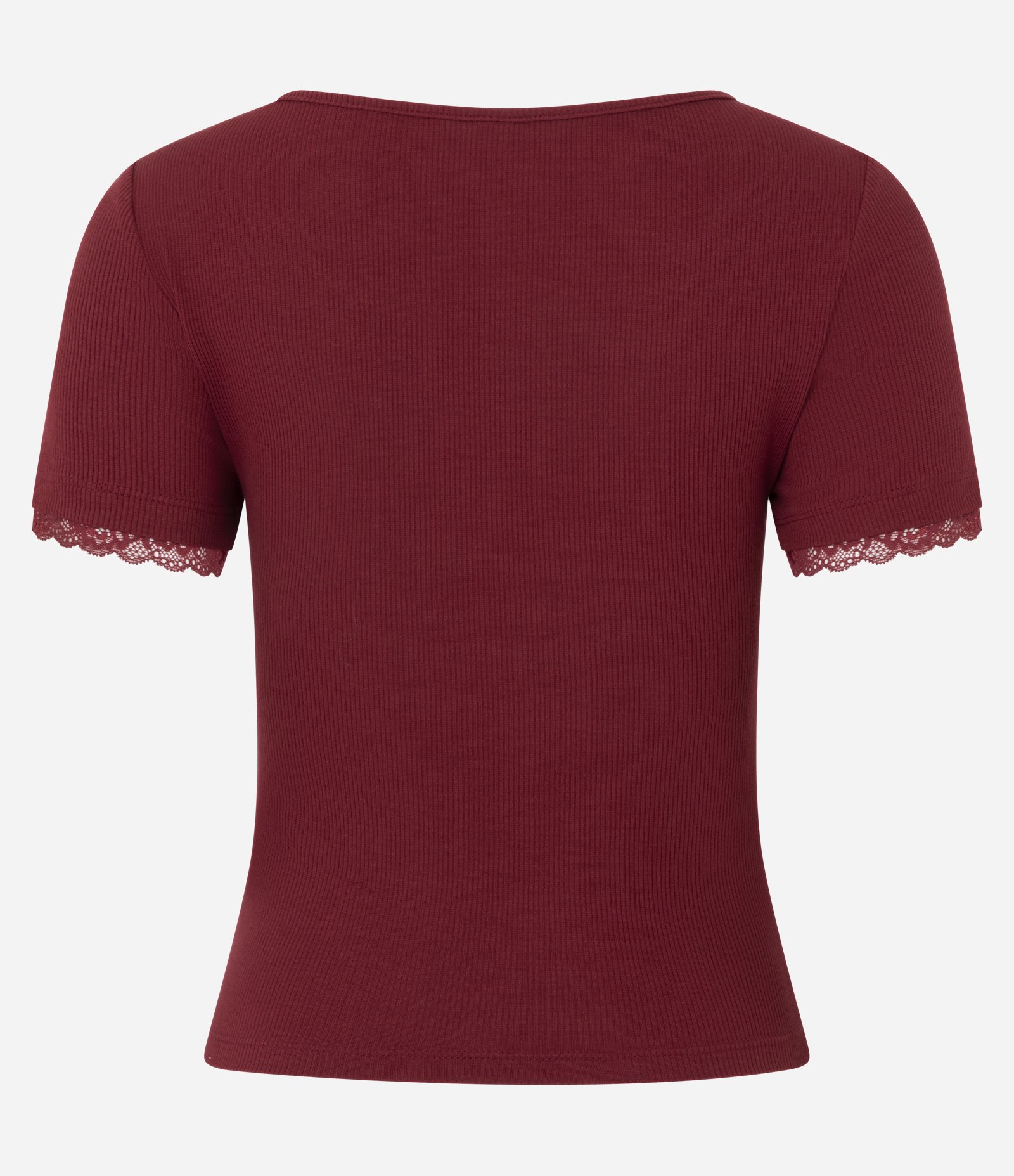 Blusa em Ribana com Decote V e Detalhe em Renda Vermelho 3
