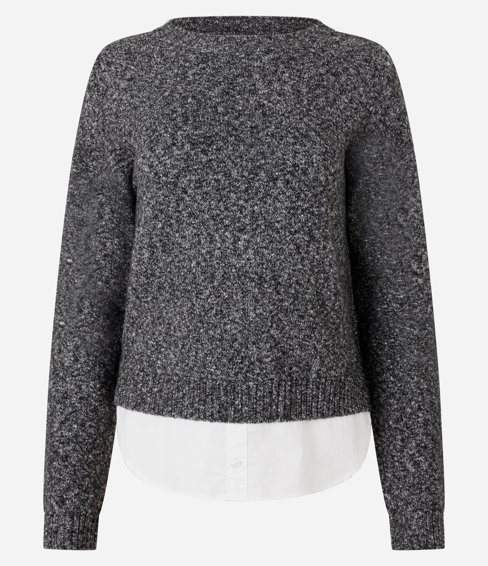 Suéter Regular em Tricô com Efeito de Camisa Embutida Cinza 5