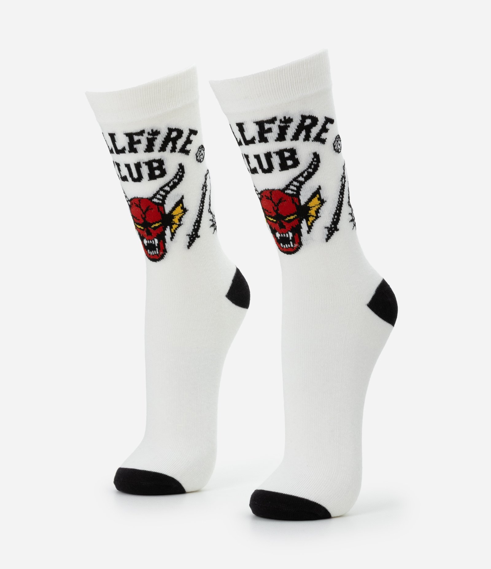 Meia Cano Alto em Algodão com Estampa Hellfire Club Stranger Things Branco 1