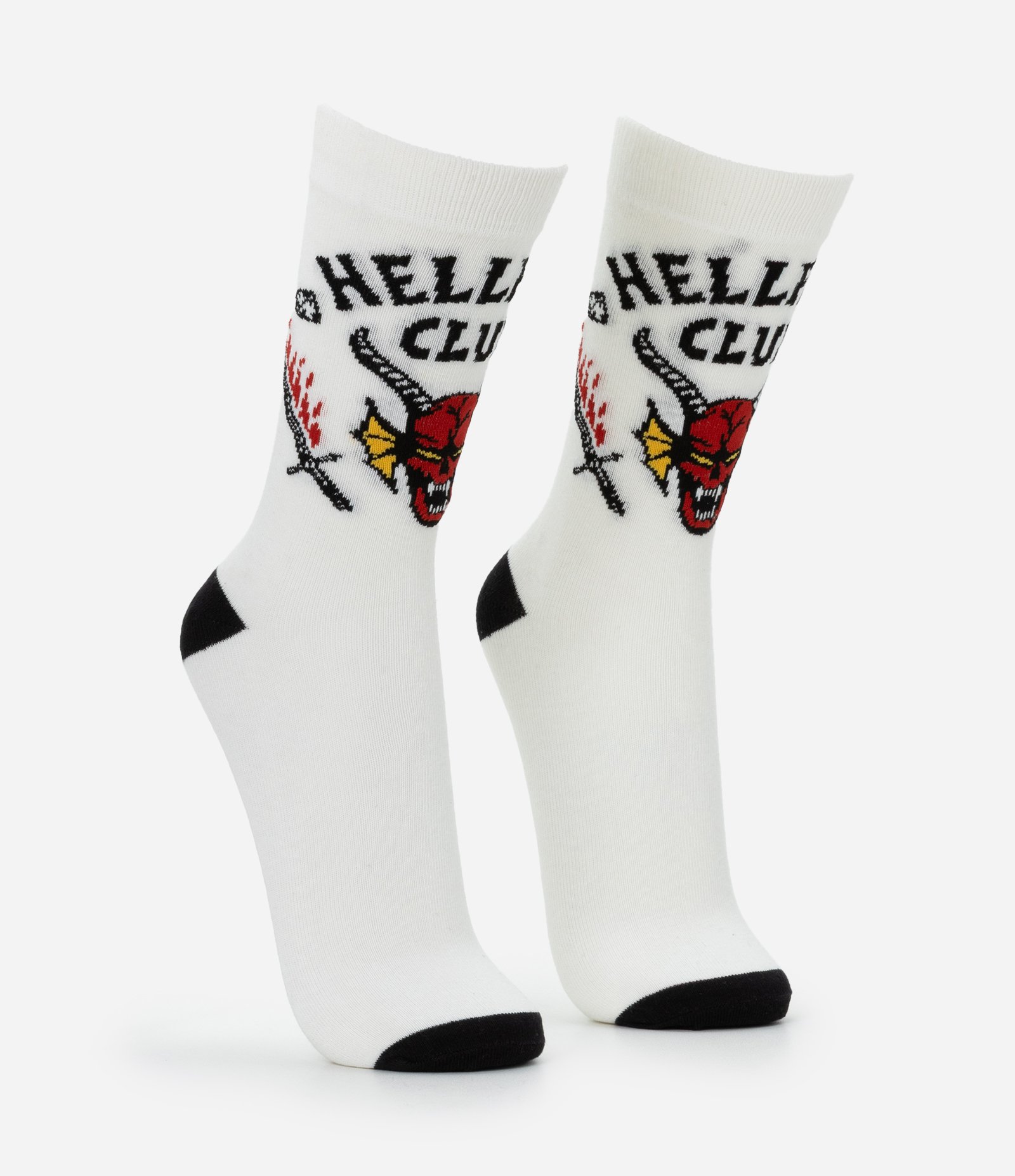 Meia Cano Alto em Algodão com Estampa Hellfire Club Stranger Things Branco 2