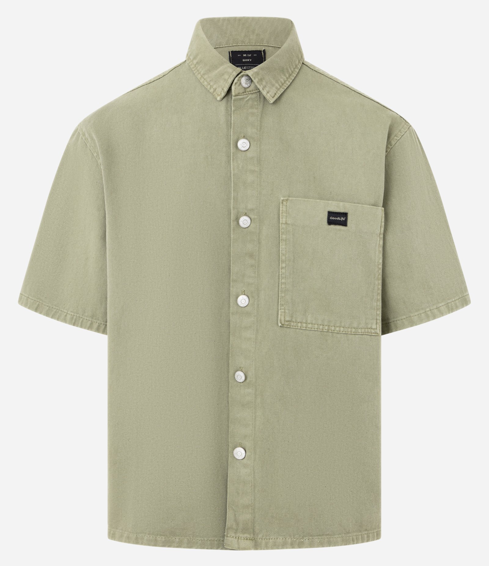 Camisa Boxy em Sarja Estonada com Bolso no Peito Verde 1