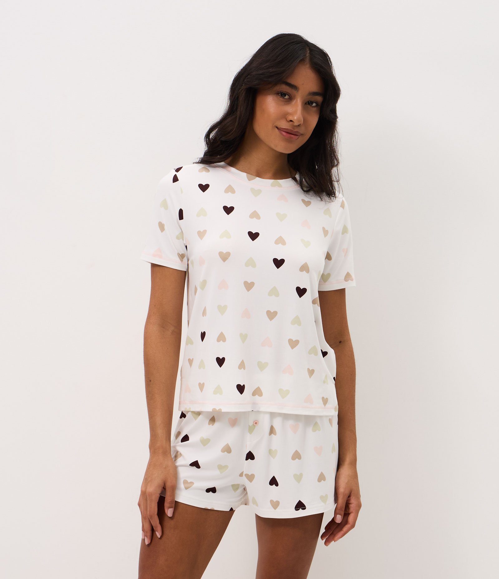 Blusa de Pijama em Peach Touch com Estampa de Coração Branco 2