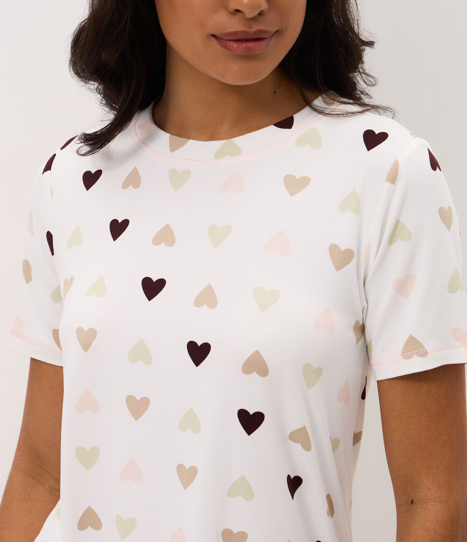 Blusa de Pijama em Peach Touch com Estampa de Coração Branco 3