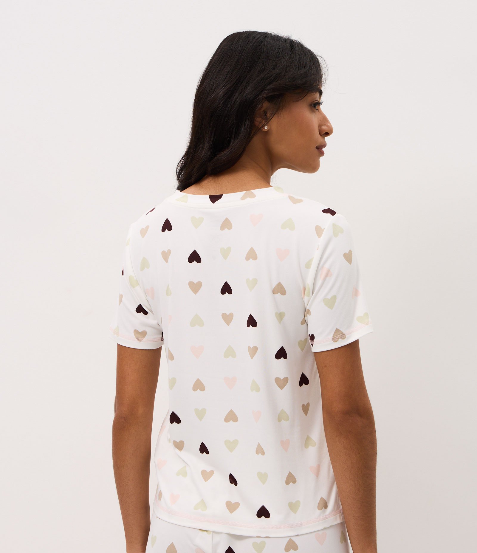 Blusa de Pijama em Peach Touch com Estampa de Coração Branco 4