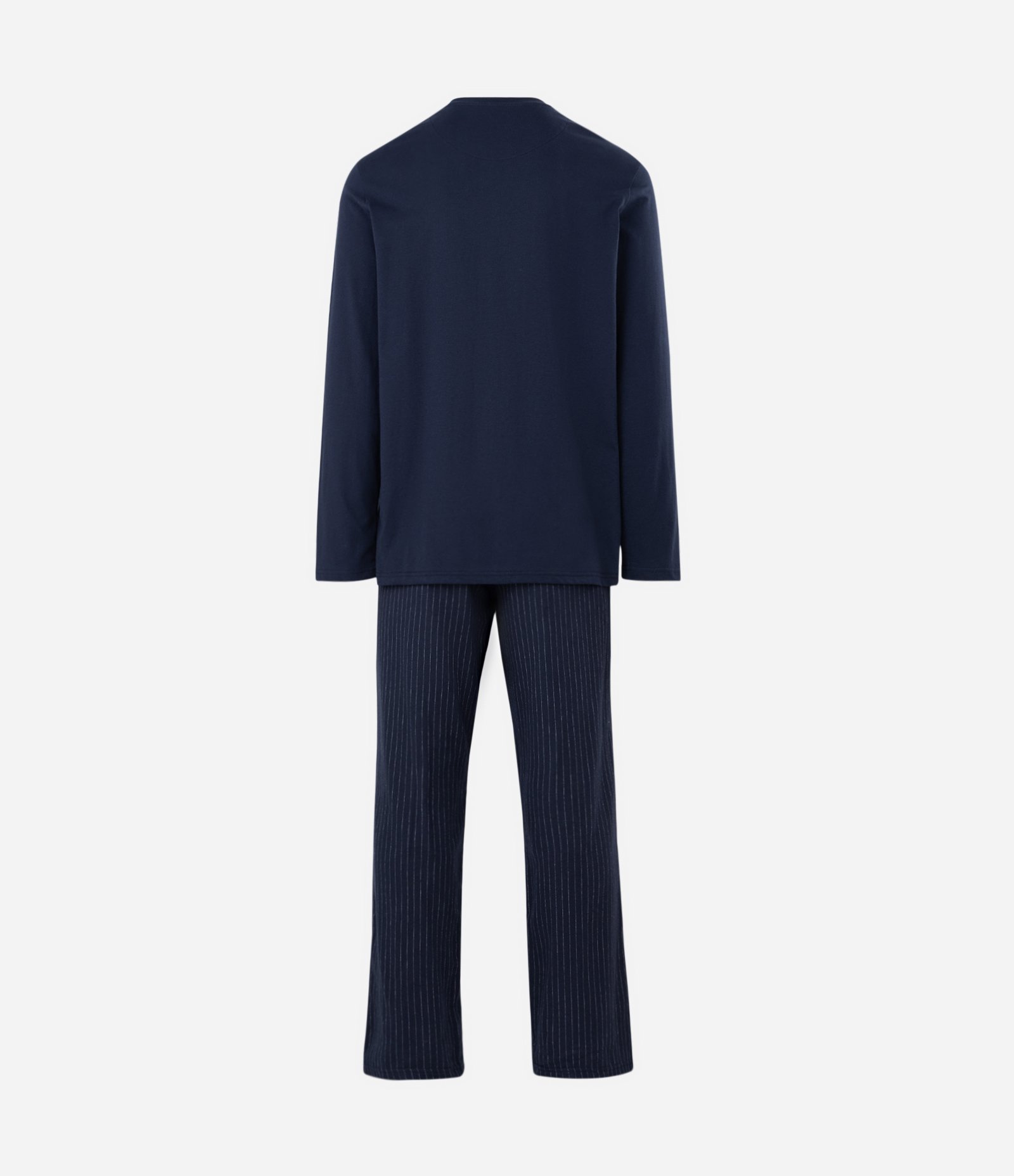 Pijama Longo Masculino Algodão Camiseta Lisa e Calça Listrada Azul 6