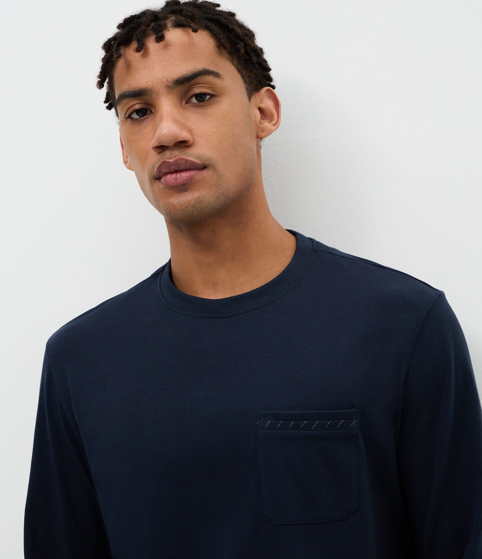 Pijama Longo Masculino Algodão Camiseta Lisa e Calça Listrada Azul 3