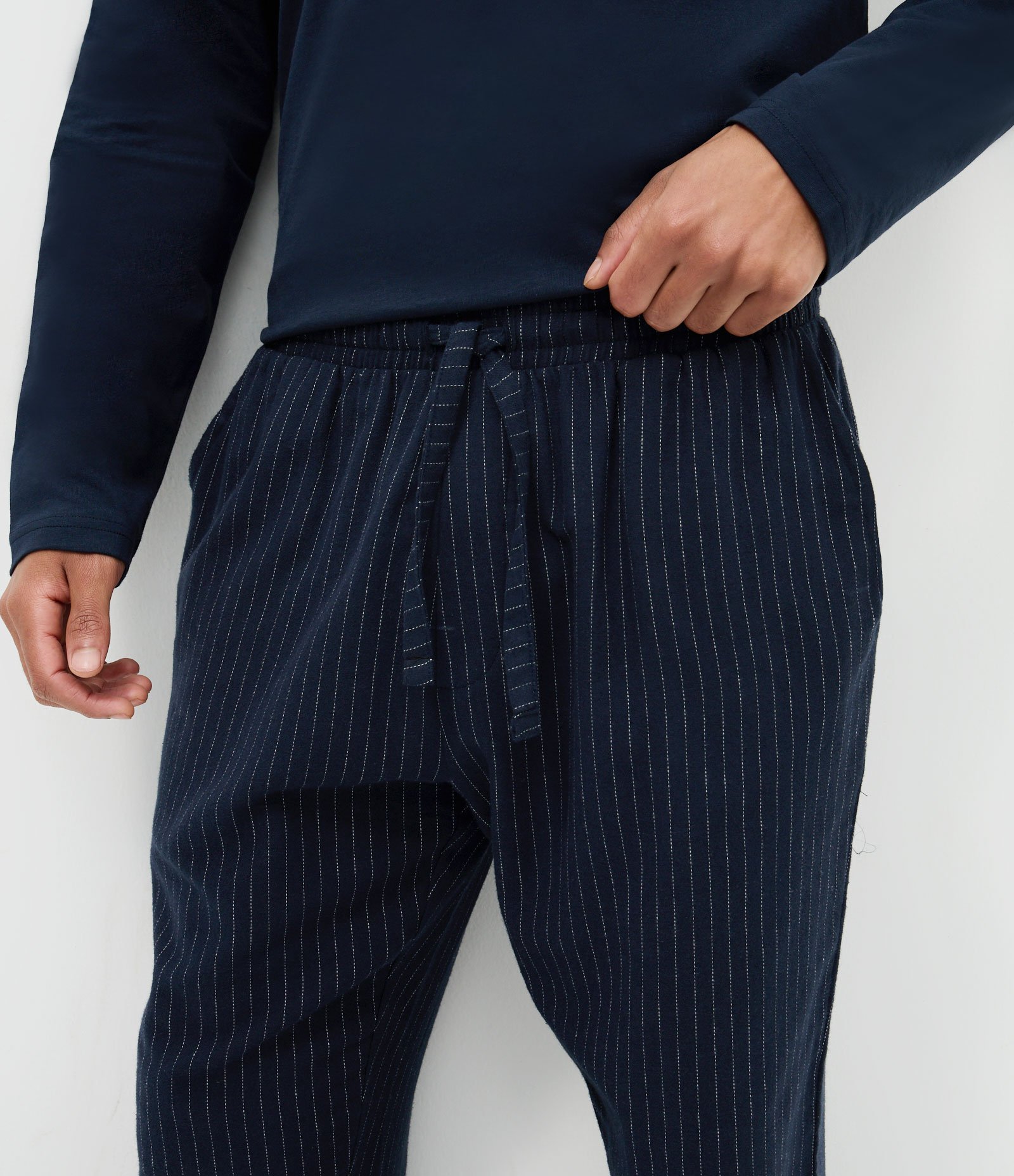 Pijama Longo Masculino Algodão Camiseta Lisa e Calça Listrada Azul 4