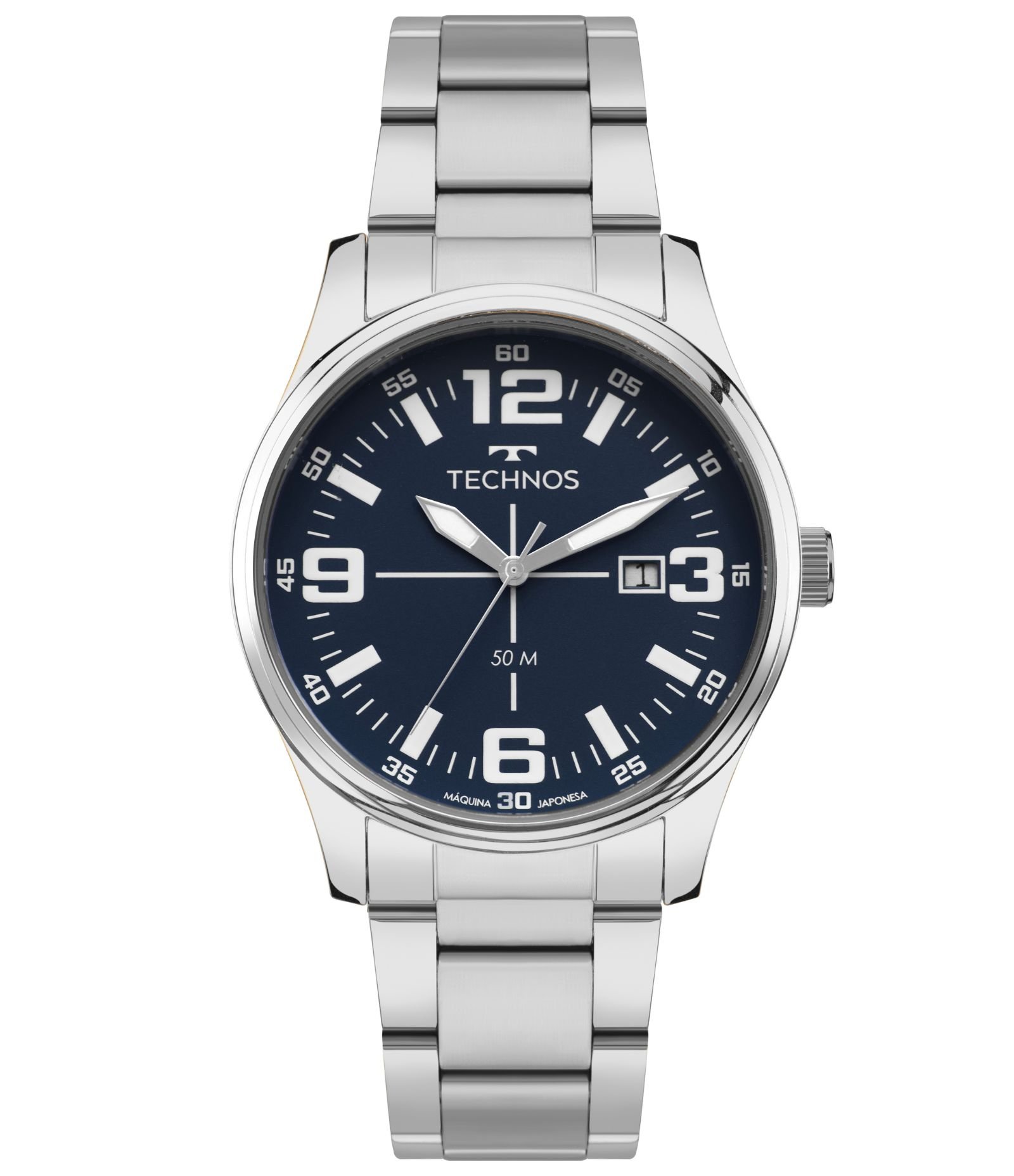 Relogio Análogico Masculino com Caixa em Aço e Pulseira em Aço Technos Prata 1