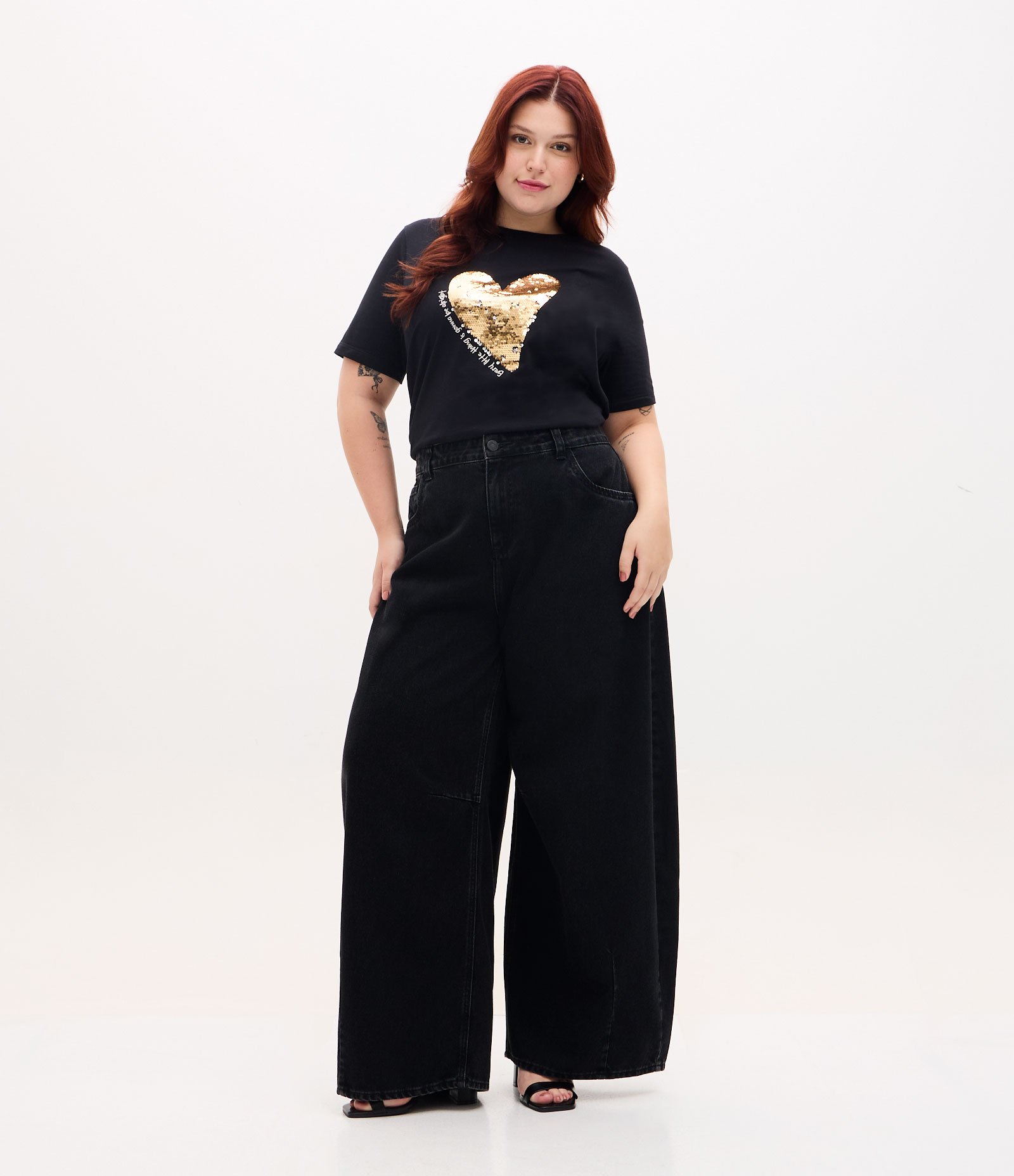 Calça Balloon em Jeans Curve & Plus Size Preto 1