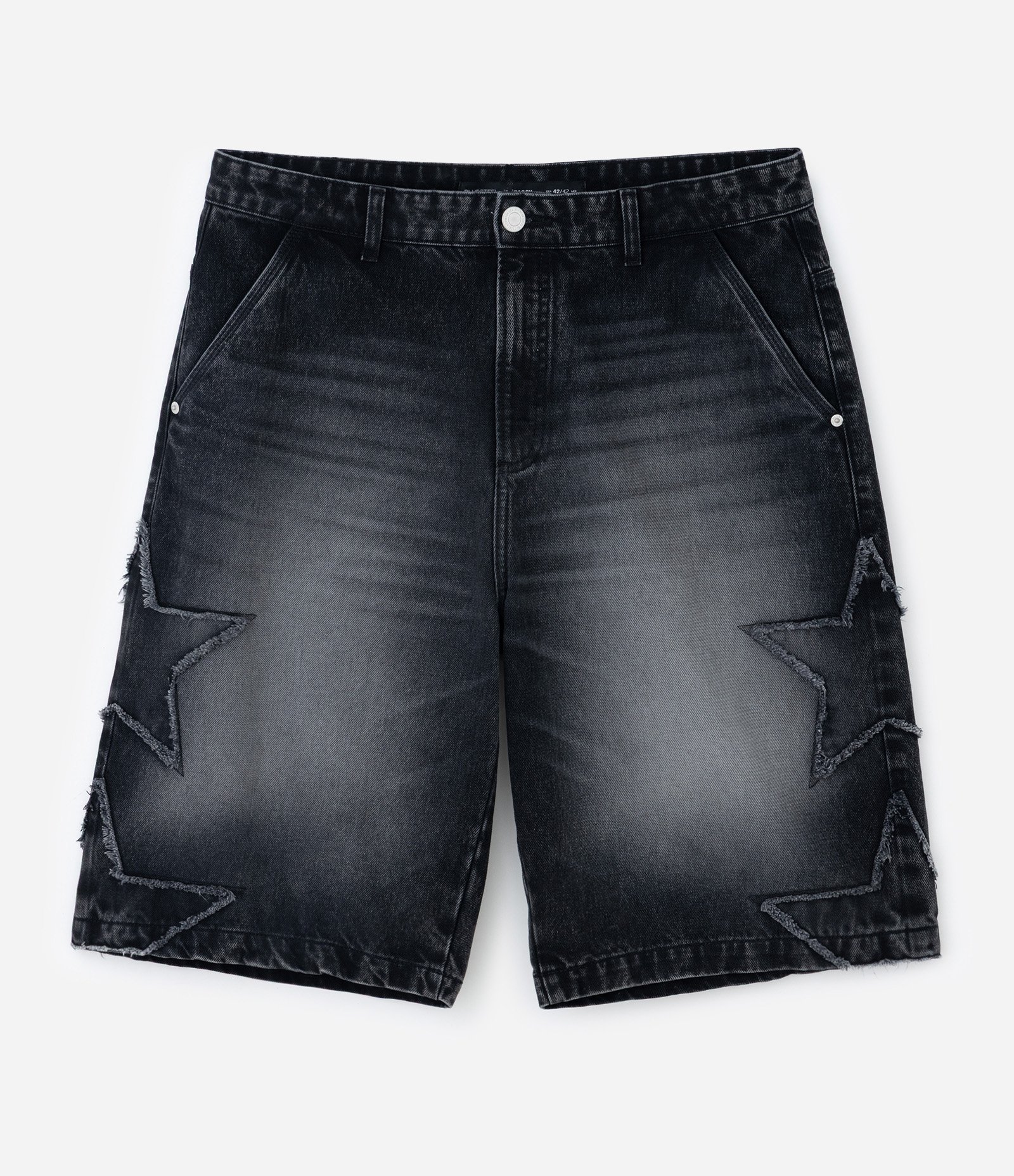 Bermuda Baggy Relaxed em Jeans com Apliques de Estrelas Desfiadas Preto 4