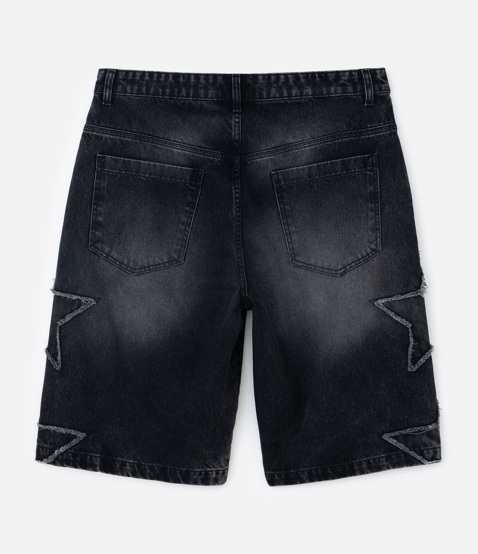 Bermuda Baggy Relaxed em Jeans com Apliques de Estrelas Desfiadas Preto 5