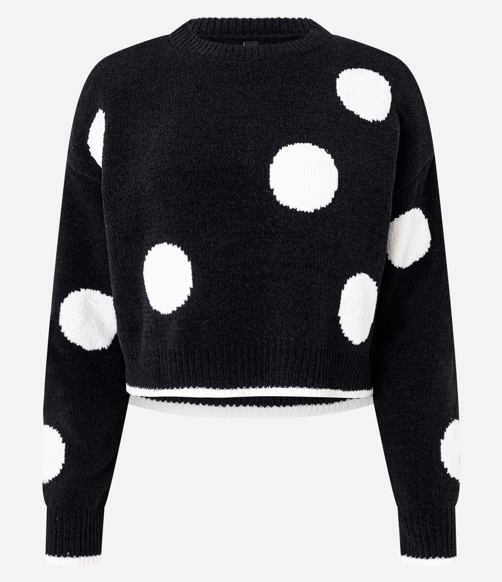 Suéter Slim em Tricô com Estampa Poá e Cava Deslocada Preto 1