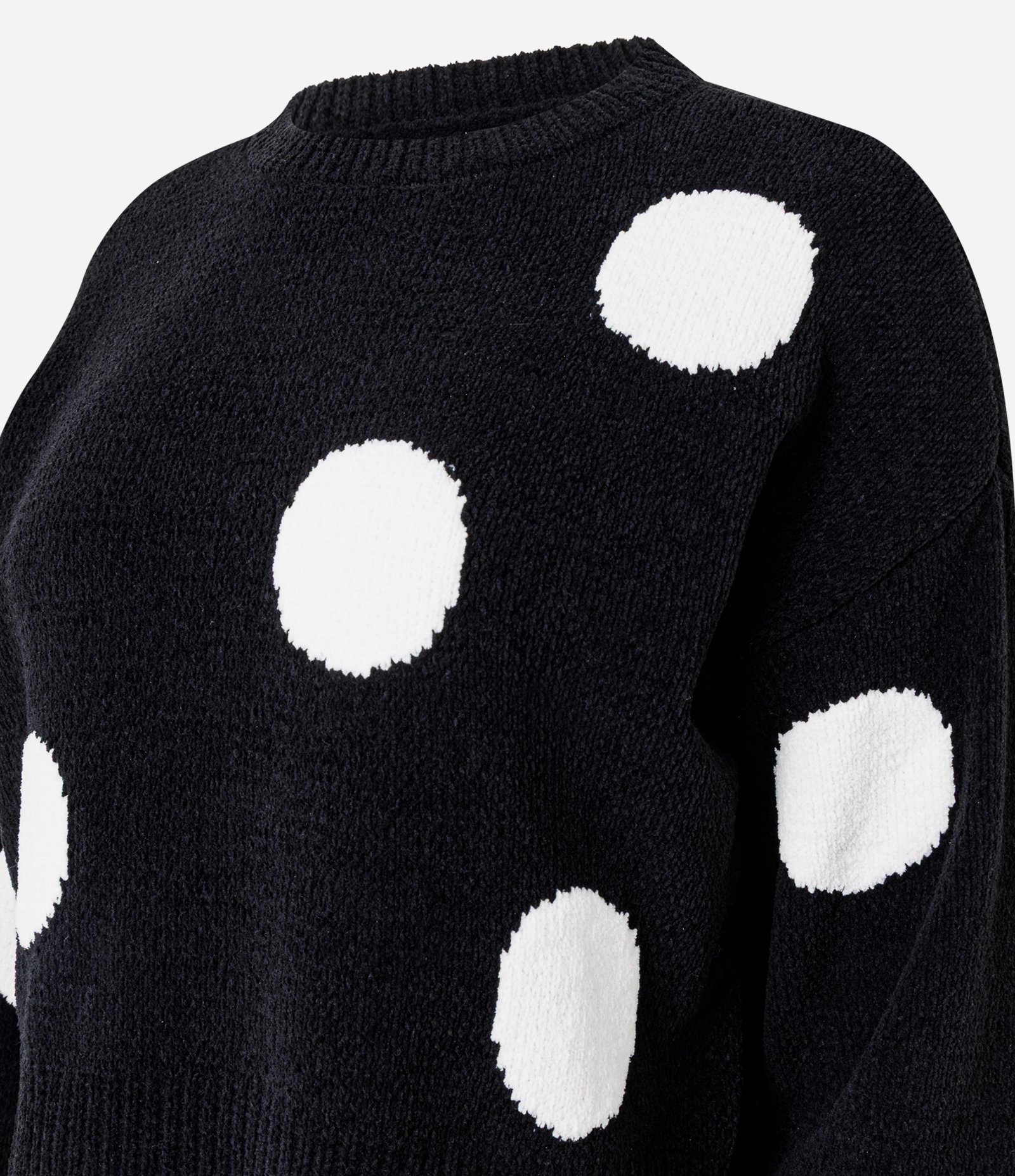 Suéter Slim em Tricô com Estampa Poá e Cava Deslocada Preto 2