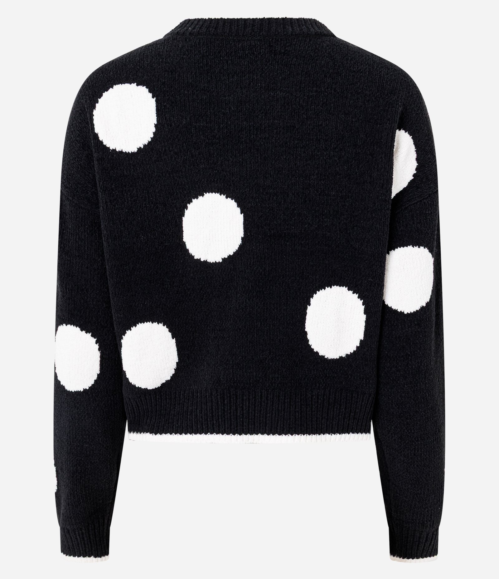 Suéter Slim em Tricô com Estampa Poá e Cava Deslocada Preto 3