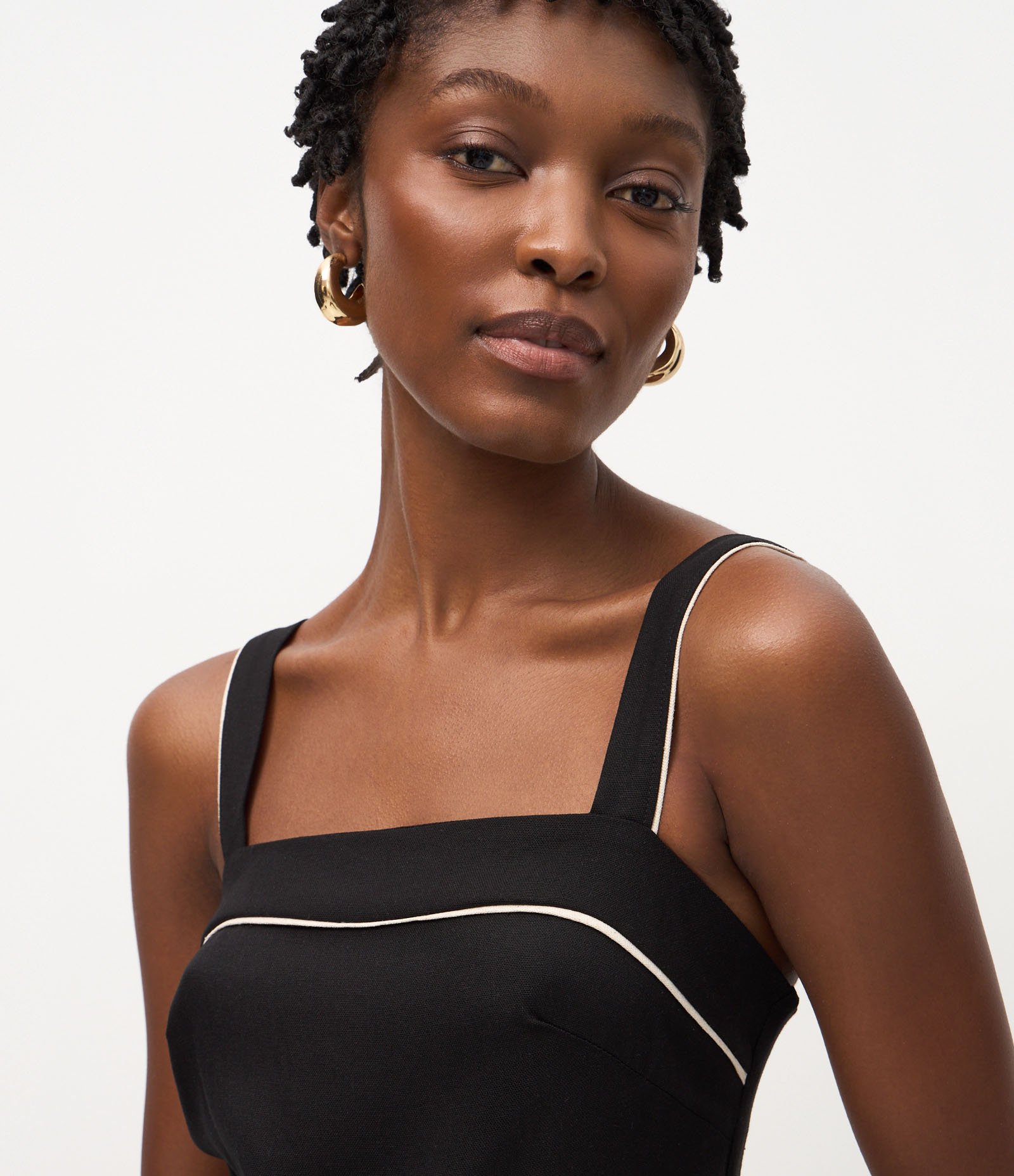 Vestido Midi com Cintura Baixa em Viscolinho Preto 3