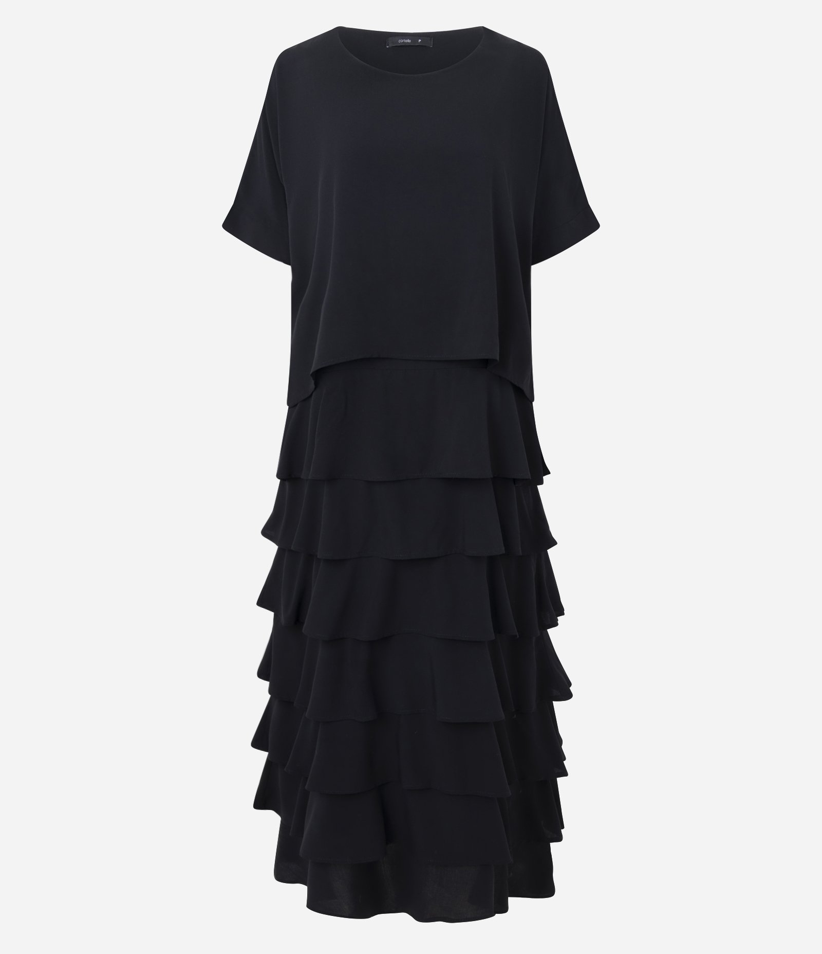 Vestido em Viscose com Saia em Camadas Preto 5