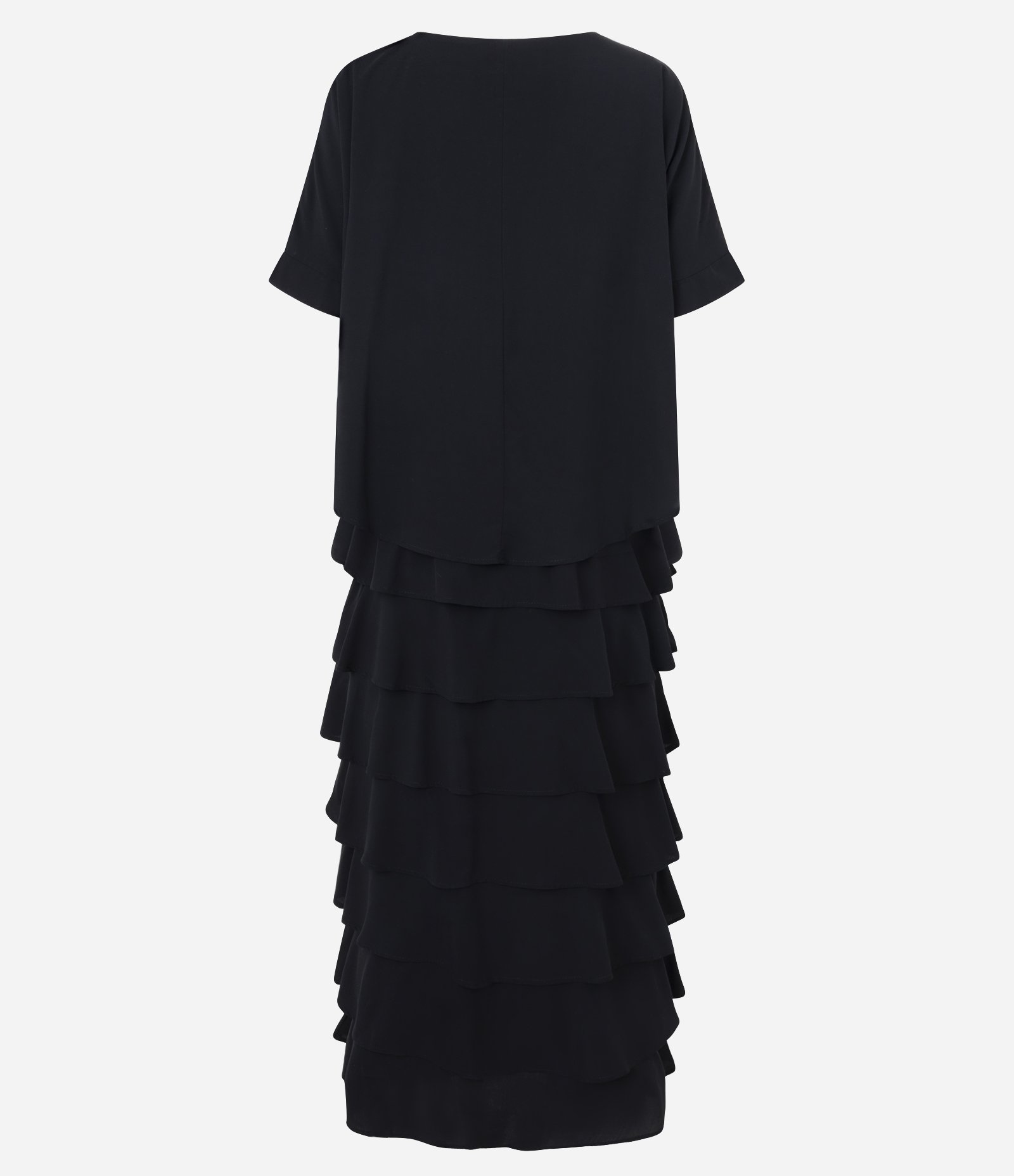 Vestido em Viscose com Saia em Camadas Preto 6