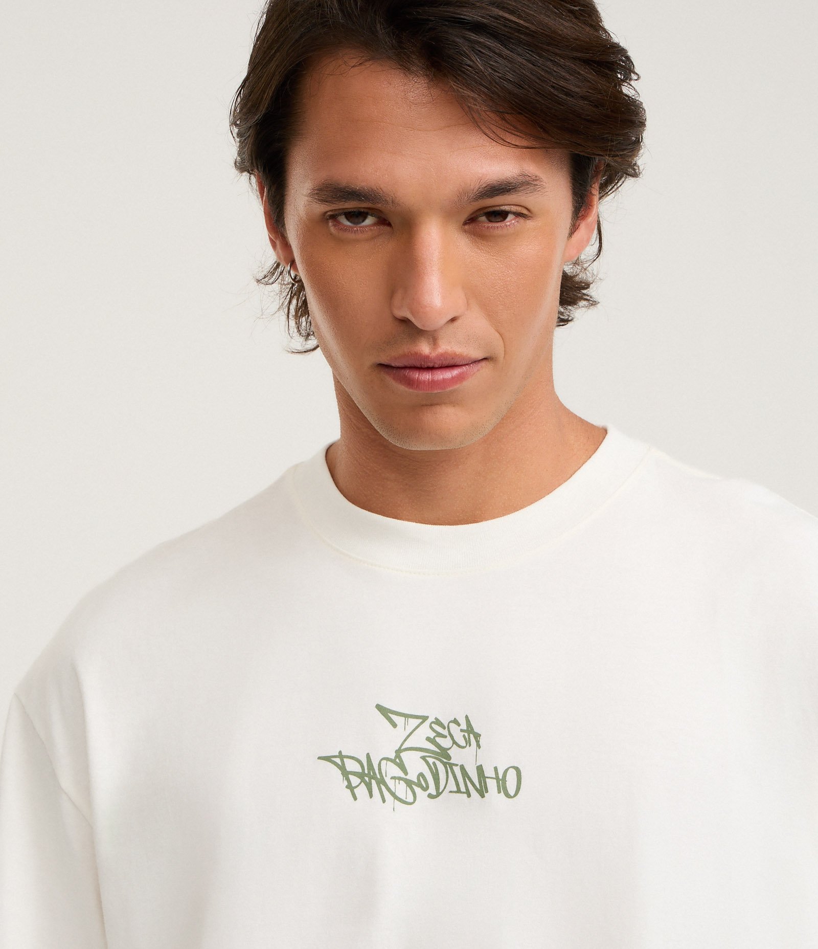 Camiseta Relaxed em Algodão com Estampa do Zeca Pagodinho Branco 5