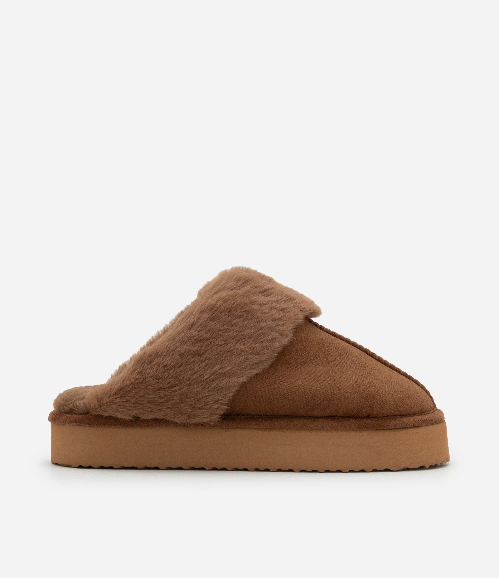 Pantufa Aberta com Solado Alto em Poliéster Marrom 1