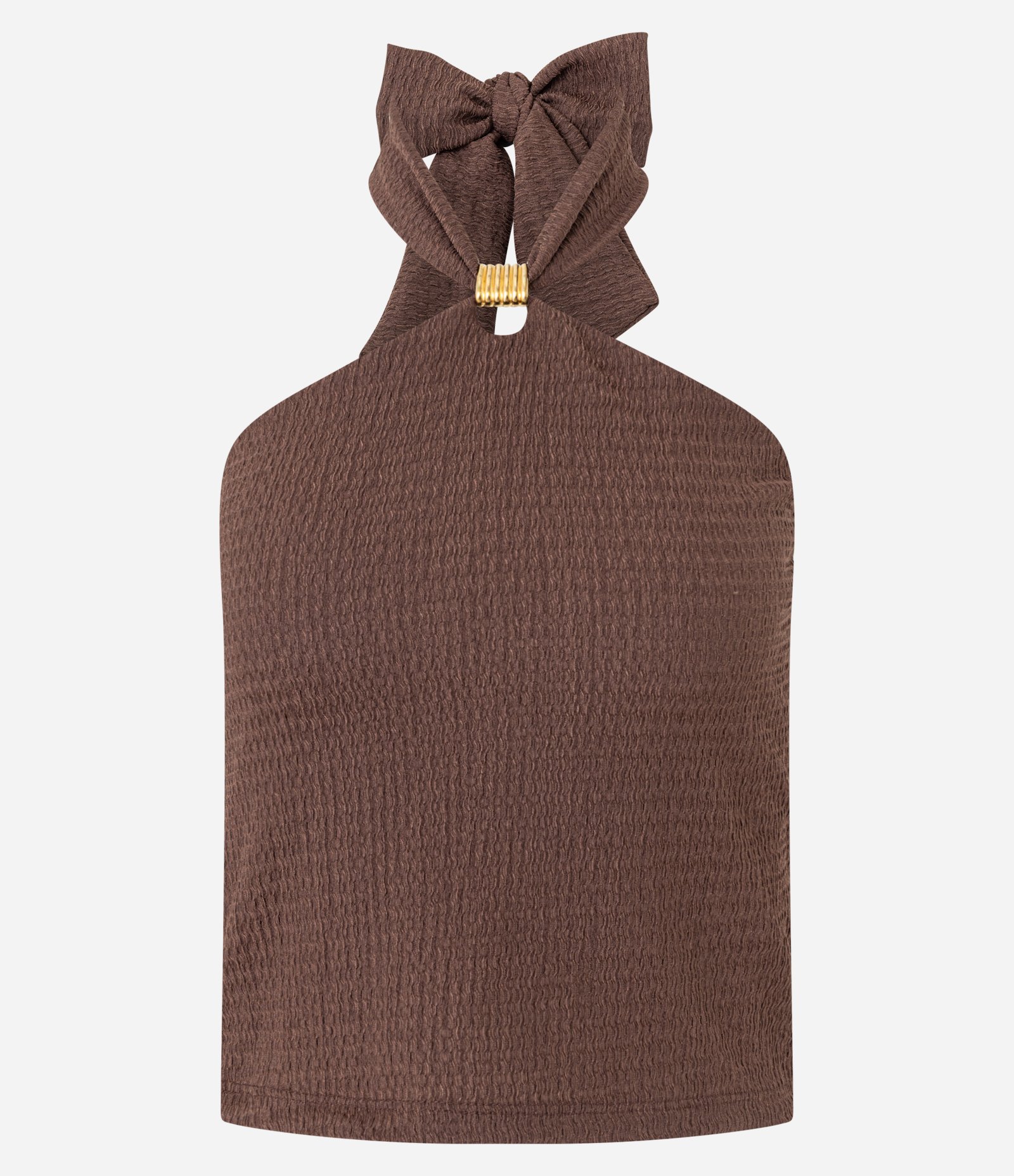 Blusa Frente Única com Aviamento e Textura Marrom 1