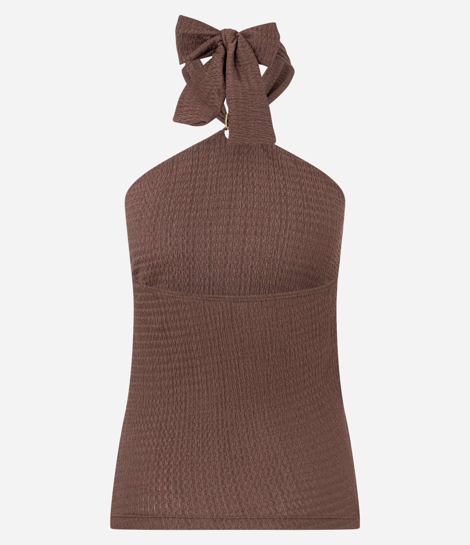 Blusa Frente Única com Aviamento e Textura Marrom 3