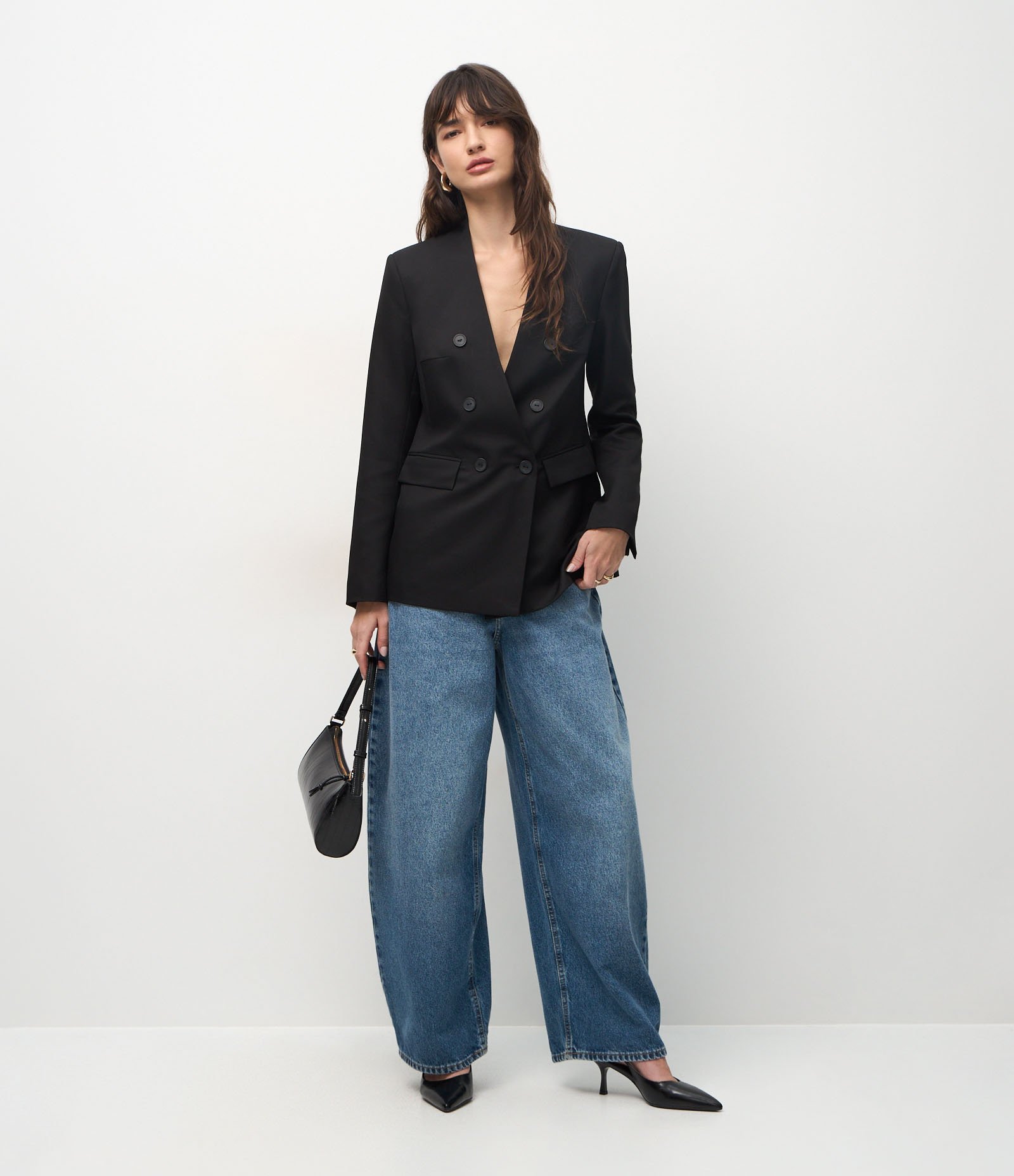 Blazer Transpassado de Alfaiataria com Bolsos Lapela Preto 2