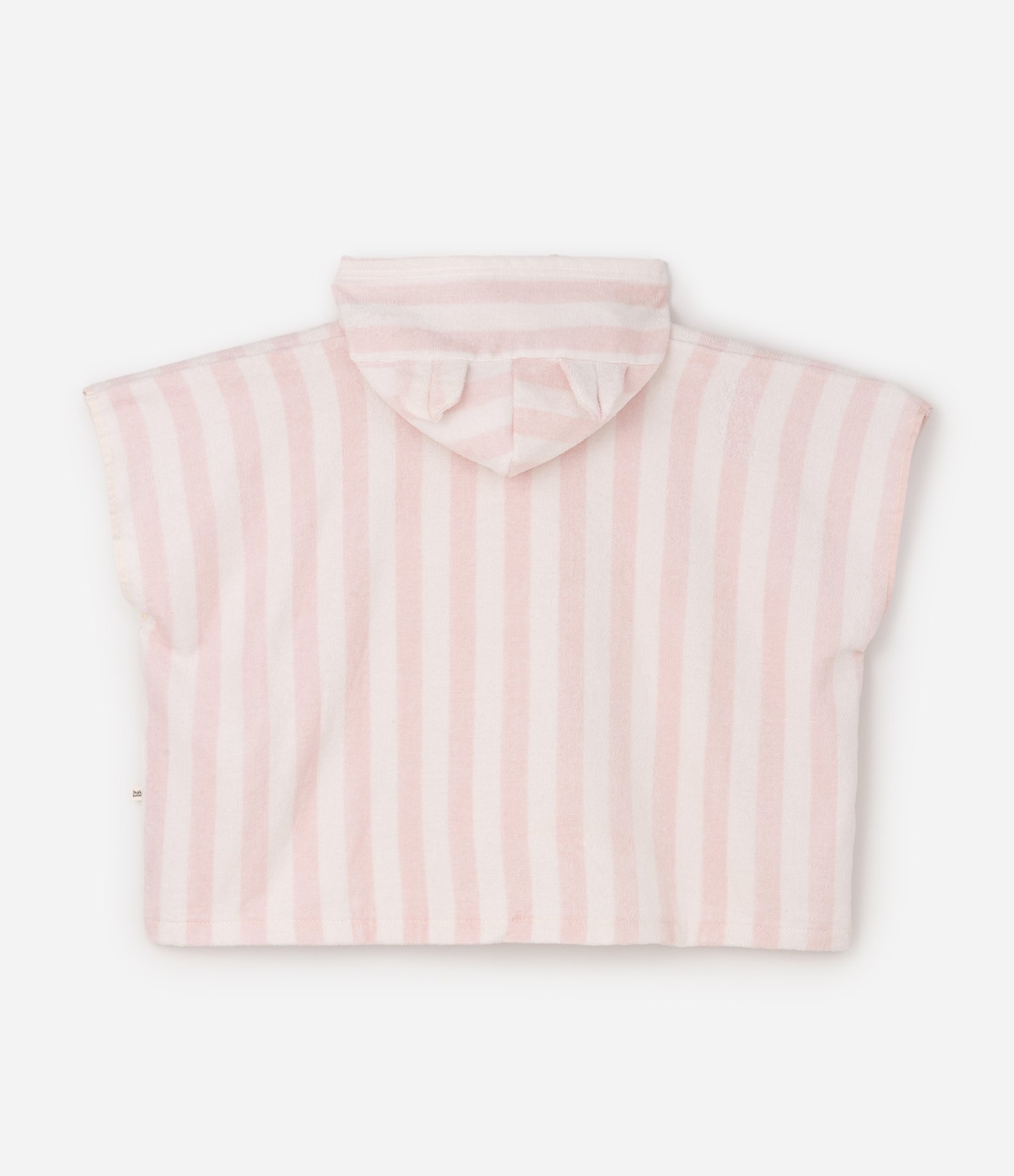 Poncho Atoalhado Bebê com Capuz com Orelhinhas e Listra - Tam U Rosa Claro 2