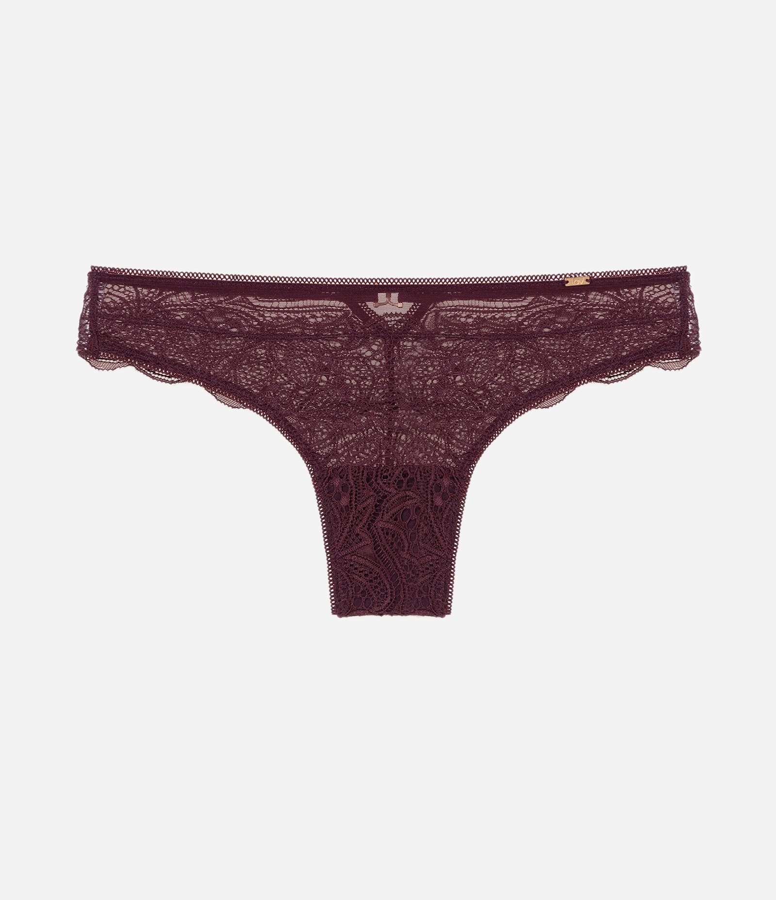 Calcinha Biquini Fio em Renda com Textura Floral Vinho 6